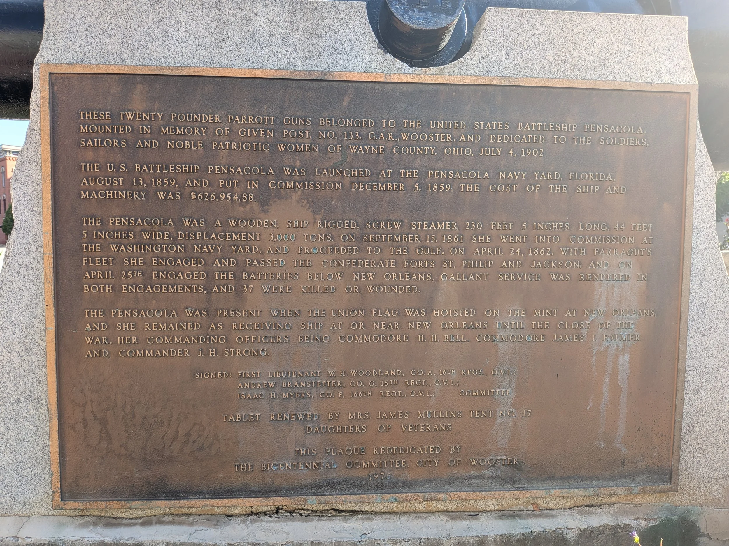 Plaque about USS Pensacola