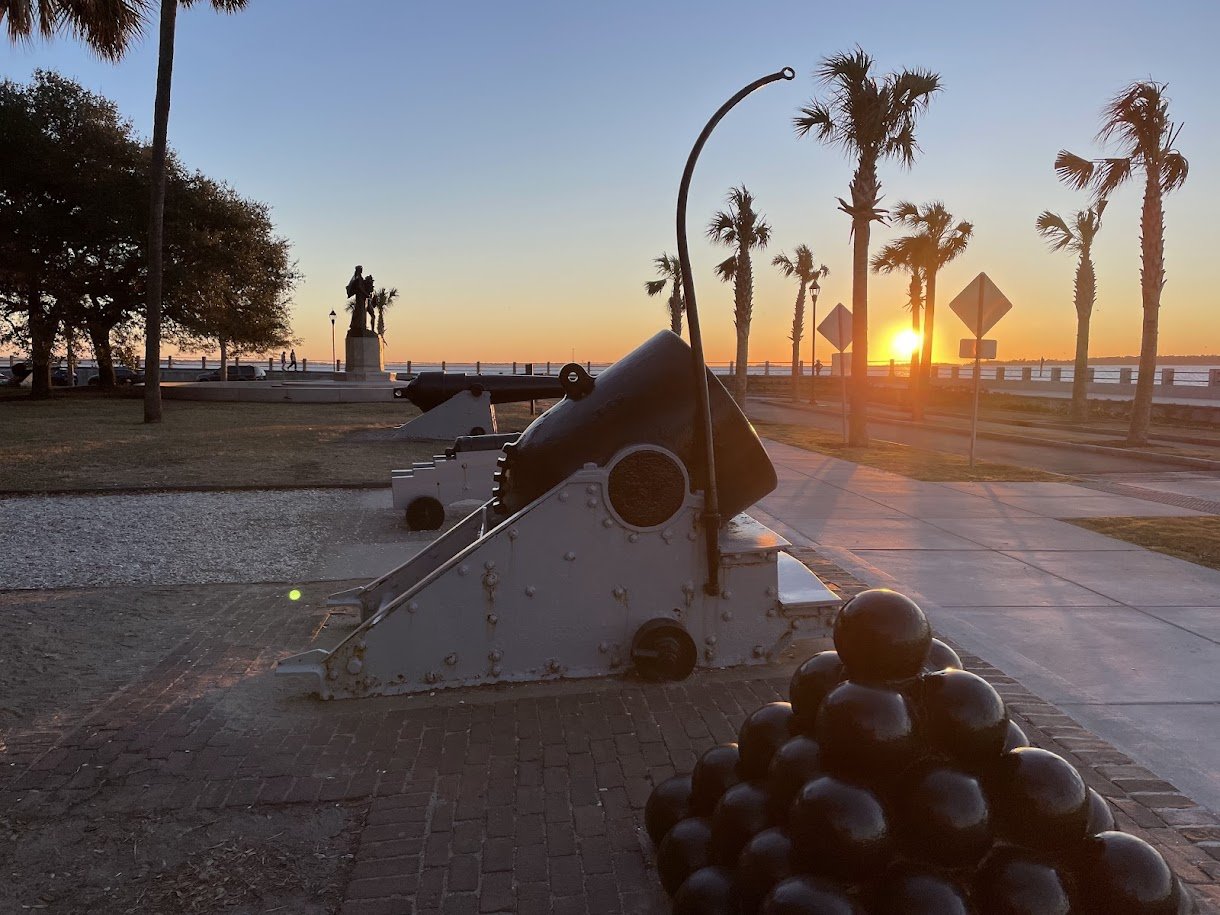 13-Inch Mortar with the 7-Inch Brooke in the background at sunrise