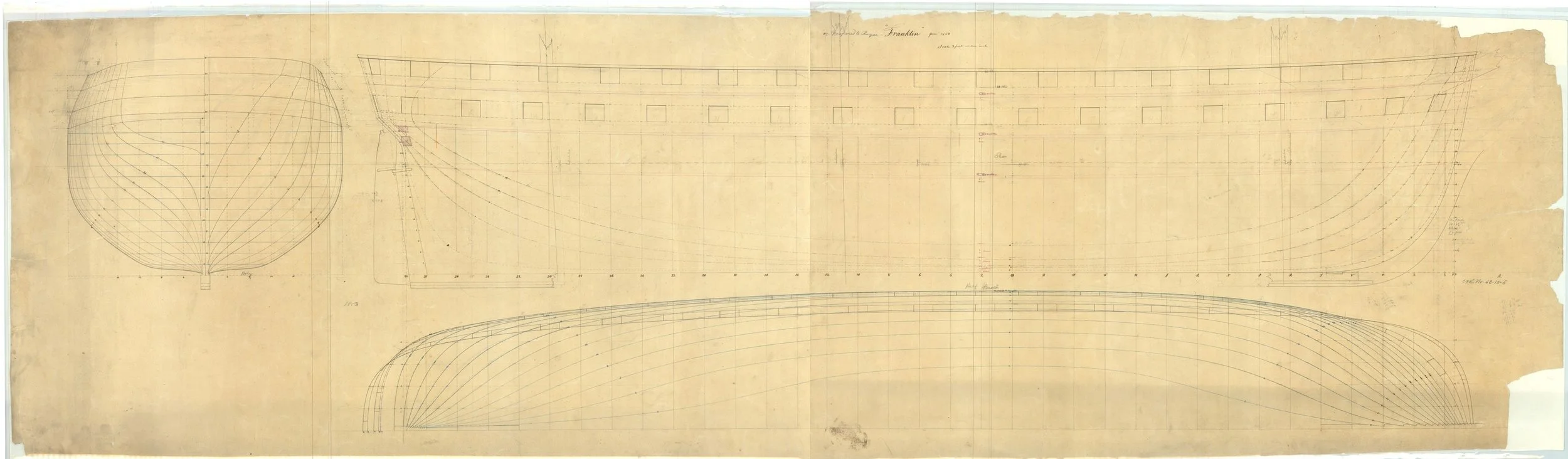 Illustration above:  1852 Proposal to Razee USS Franklin.  US National Archives