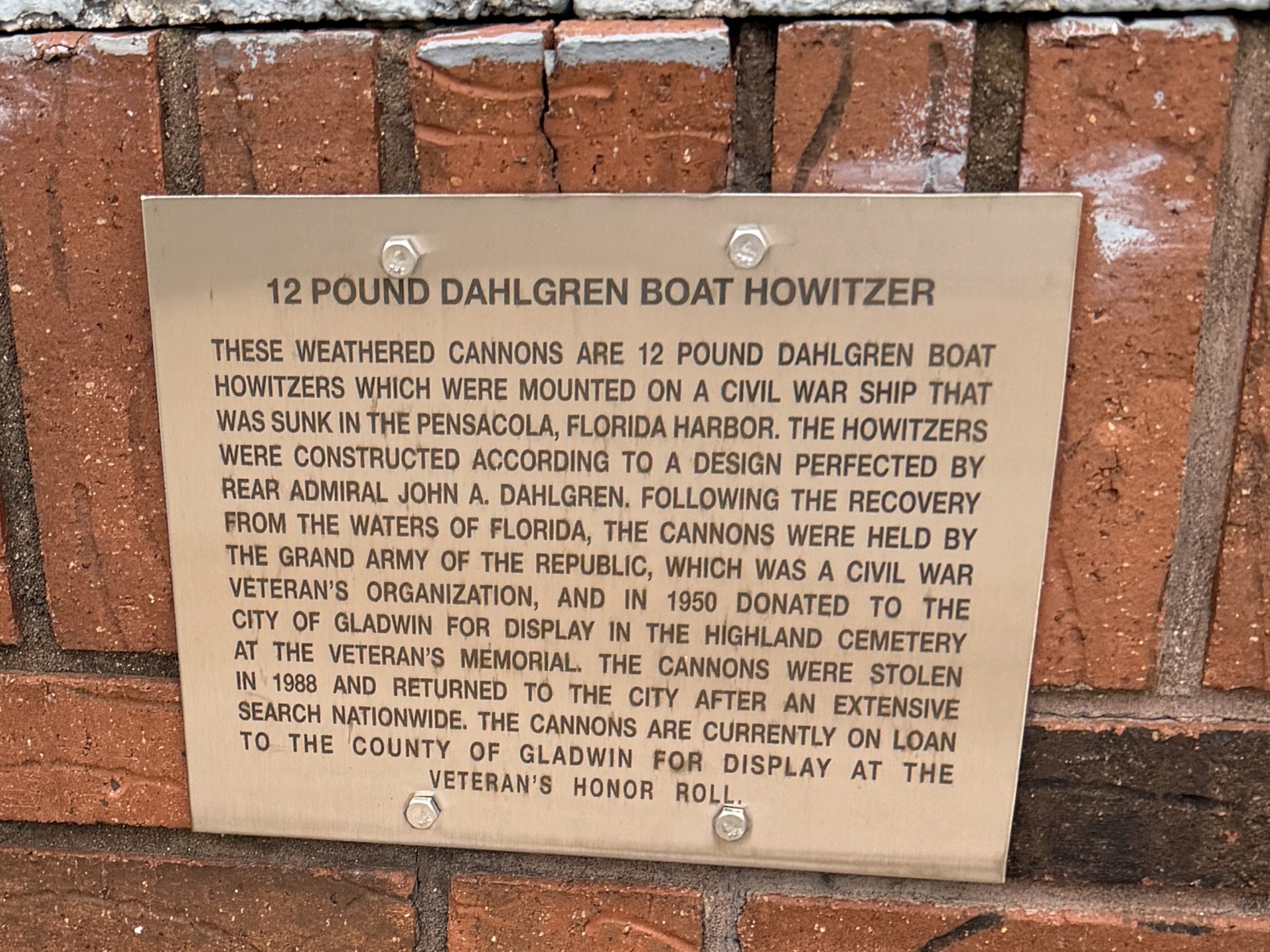The sign on the monument.