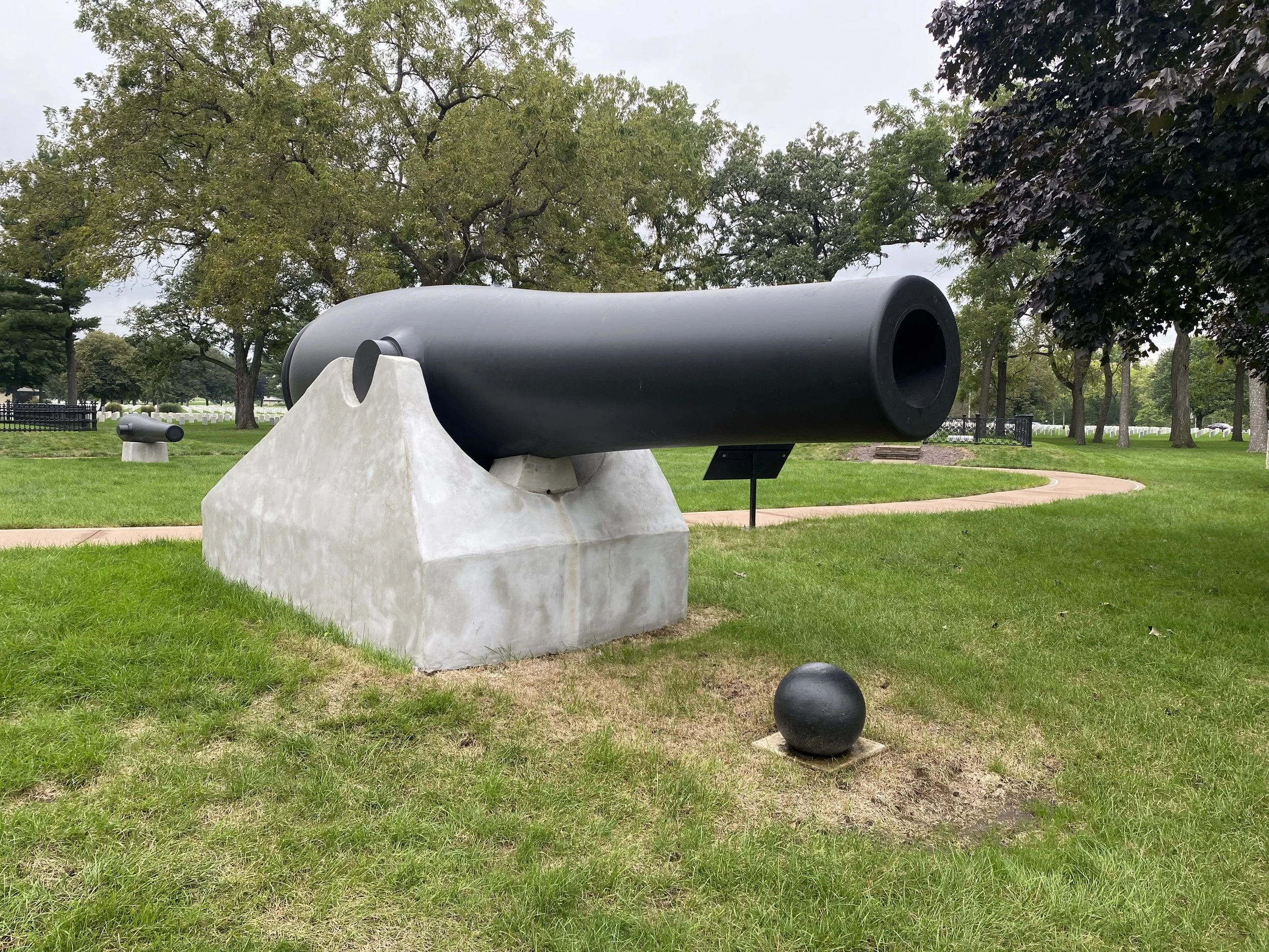 Two CS Army 8-Inch Columbiads and a US Army 15-Inch Rodman are displayed at Thomas J. Rodman’s grave at Rock Island National Cemetery.  Photo by Andy Kosinski