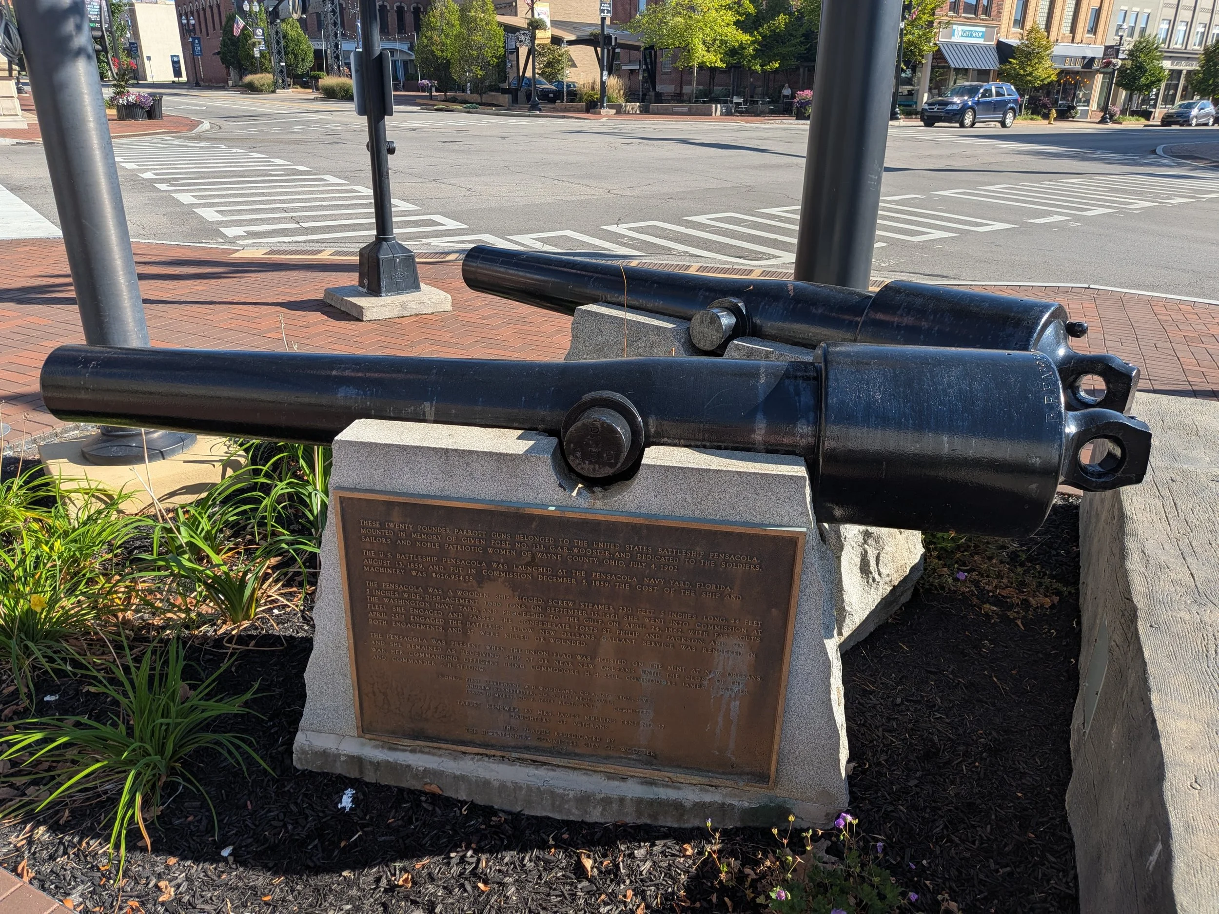 Two US Navy 20-Pounder Parrott Rifles are displayed in Wooster, Ohio