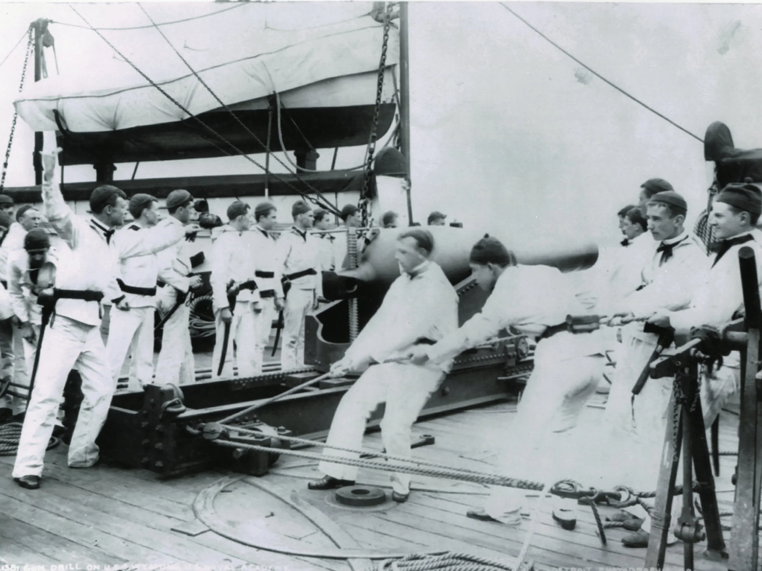 Midshipmen drilling at an 8-Inch MLR aboard USS Wyoming in the 1880s or 1890s.  Library of Congress Photo