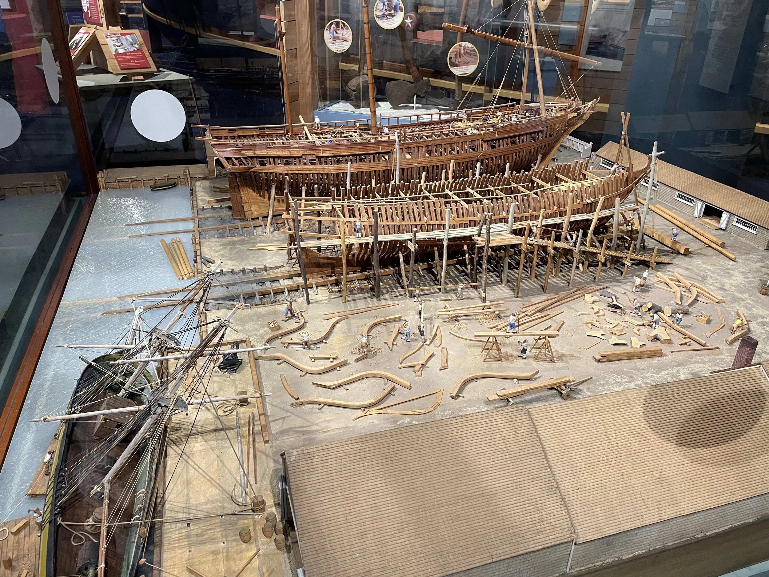 Diorama of USS United States (background) building at Philadelphia circa 1798.   Independence Seaport Museum, Philadelphia.