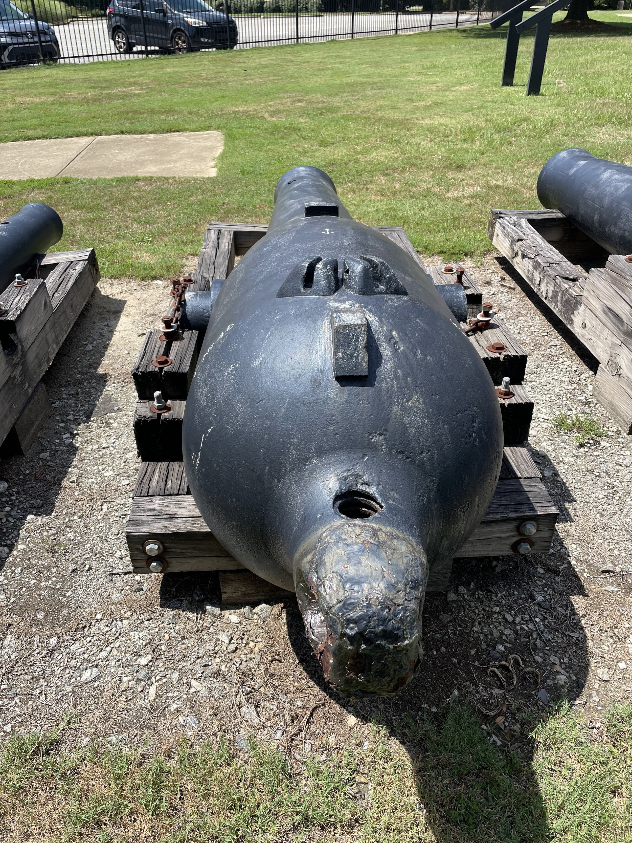 9-Inch Dahlgren Number 45 is displayed alongside other ex-bollards at the National Civil War Naval Museum