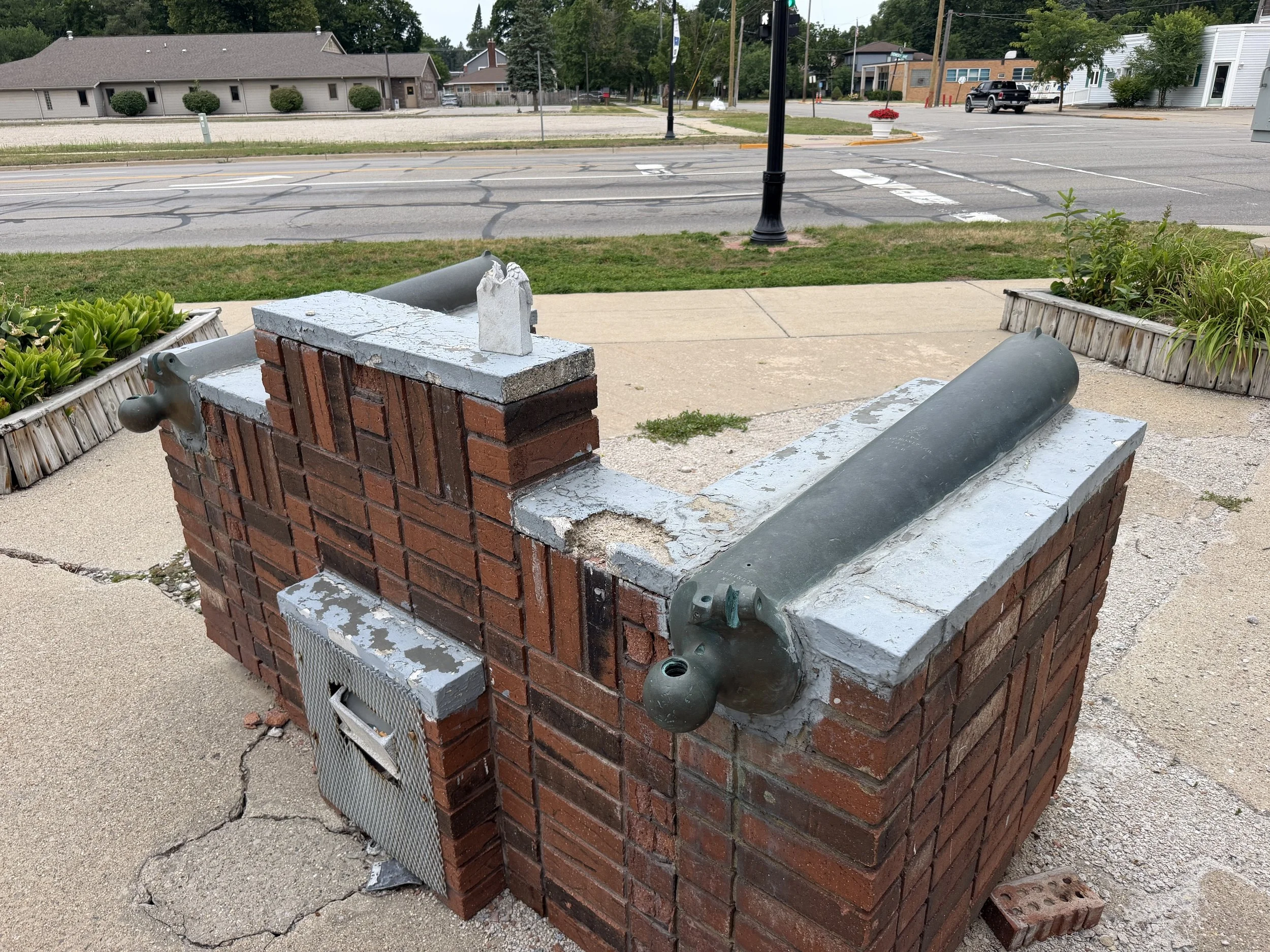 Two US Navy Boat Howitzers, Small, are displayed in Gladwin, Michigan
