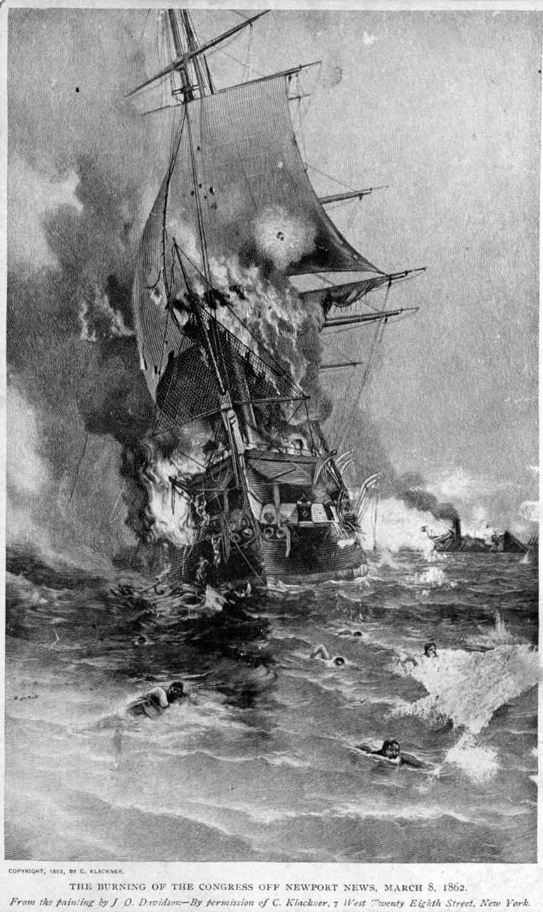 The Burning of USS Congress.  Naval History and Heritage Command: