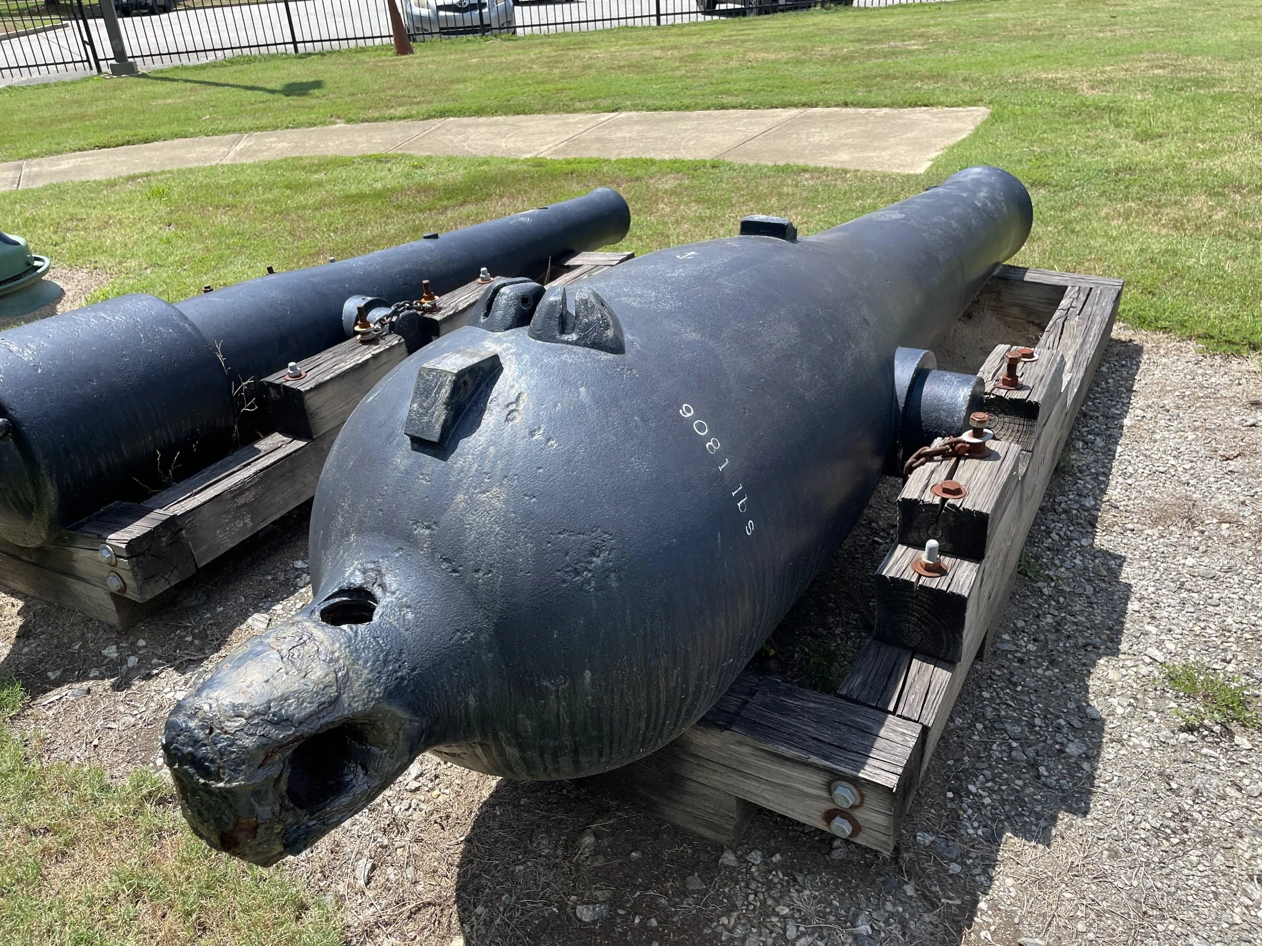 9-Inch Dahlgren Number 45 is displayed alongside other ex-bollards at the National Civil War Naval Museum