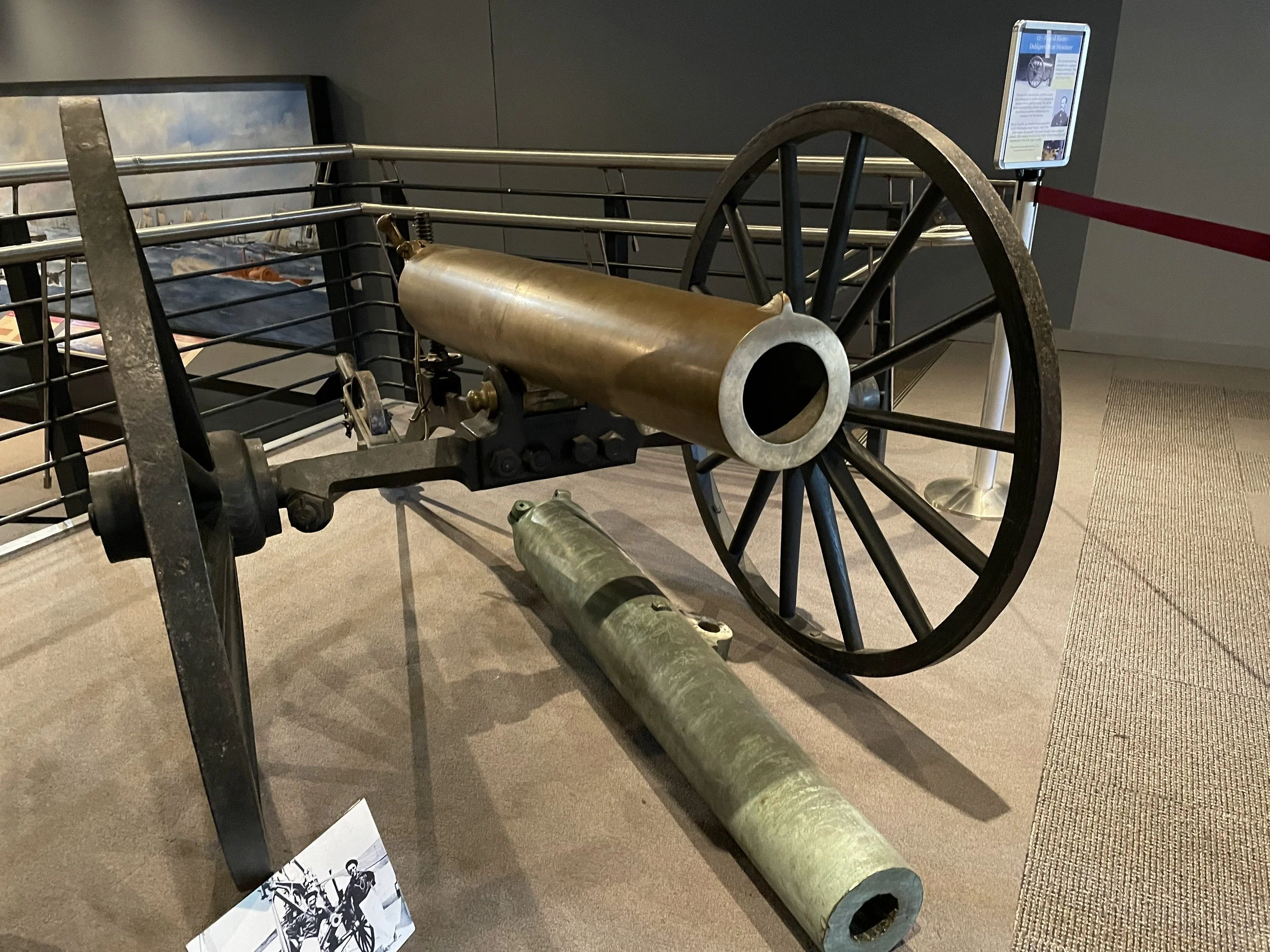 A 12-Pounder Boat Howitzer on a landing carriage and and 12-Pounder Rifled Boat Howitzer at the National Civil War Naval Museum.