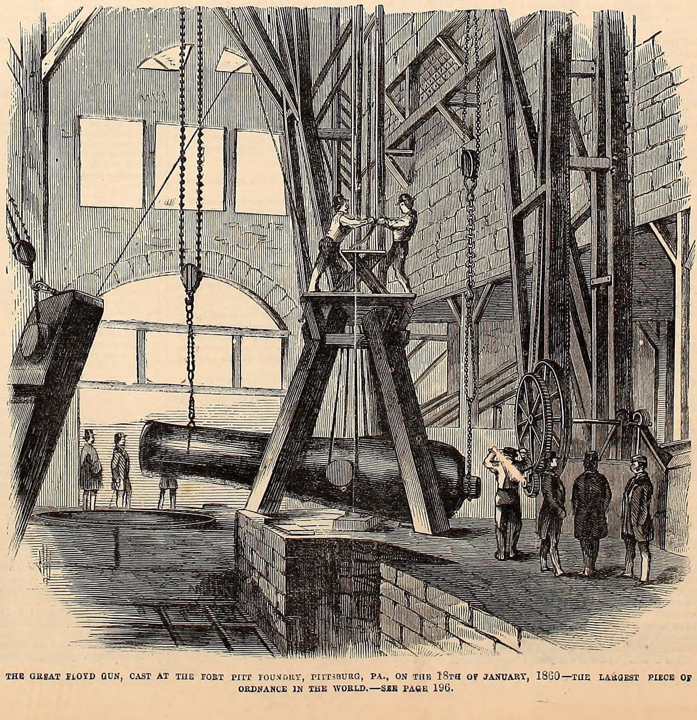 Illustration of the newly cast prototype 15-Inch Rodman, then called the “Floyd Gun” but later named “The Lincoln Gun”