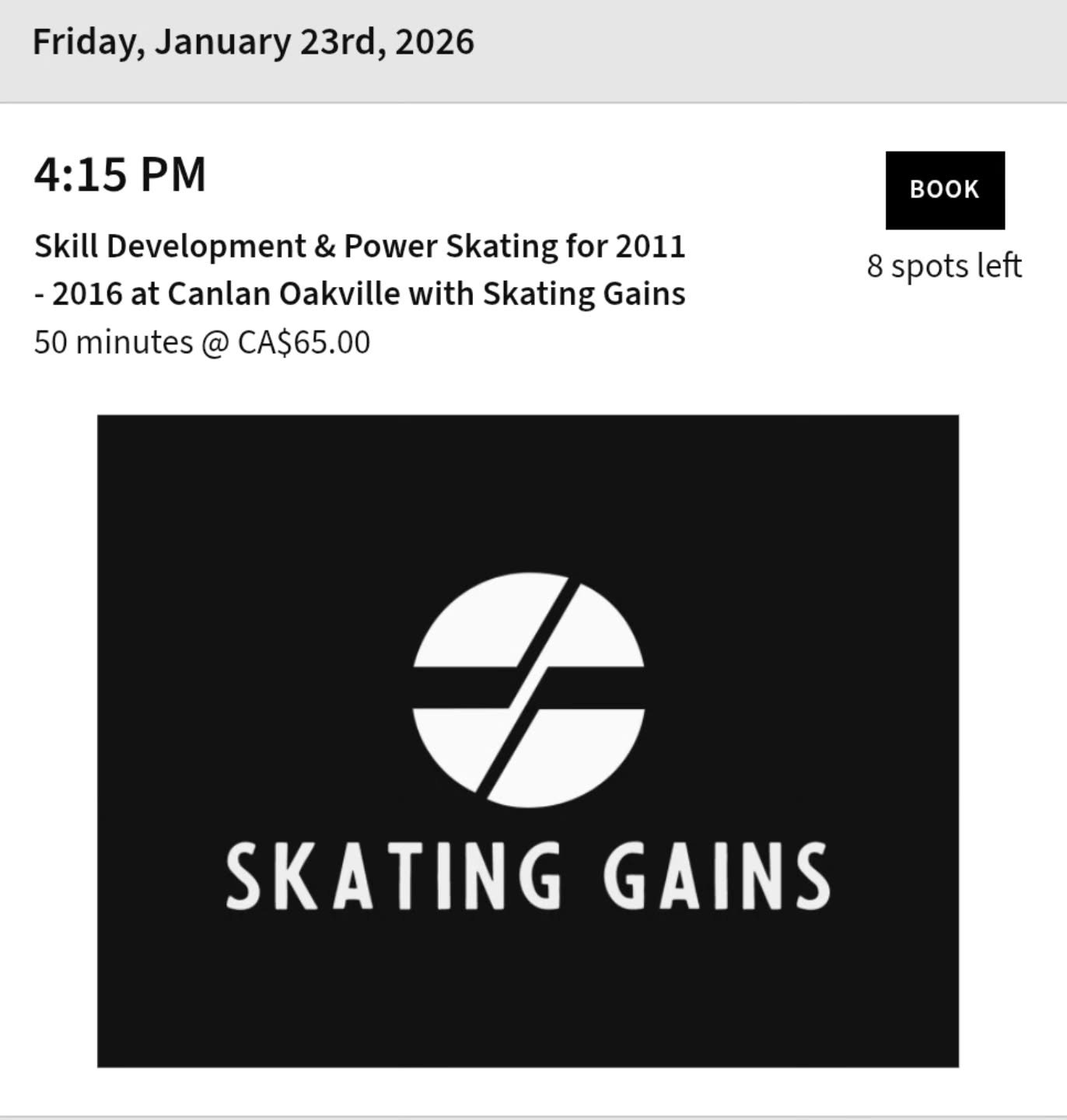 📢 Upcoming Skating Gains Session 🏒 
📅 This Friday
⏰ 4:15 PM
📍 Canlan Oakville

Open to athletes born 2011&ndash;2016

Focused on speed, power, and skating technique 💥

Spots are limited so don&rsquo;t miss it!

Skatinggains.com to register or DM