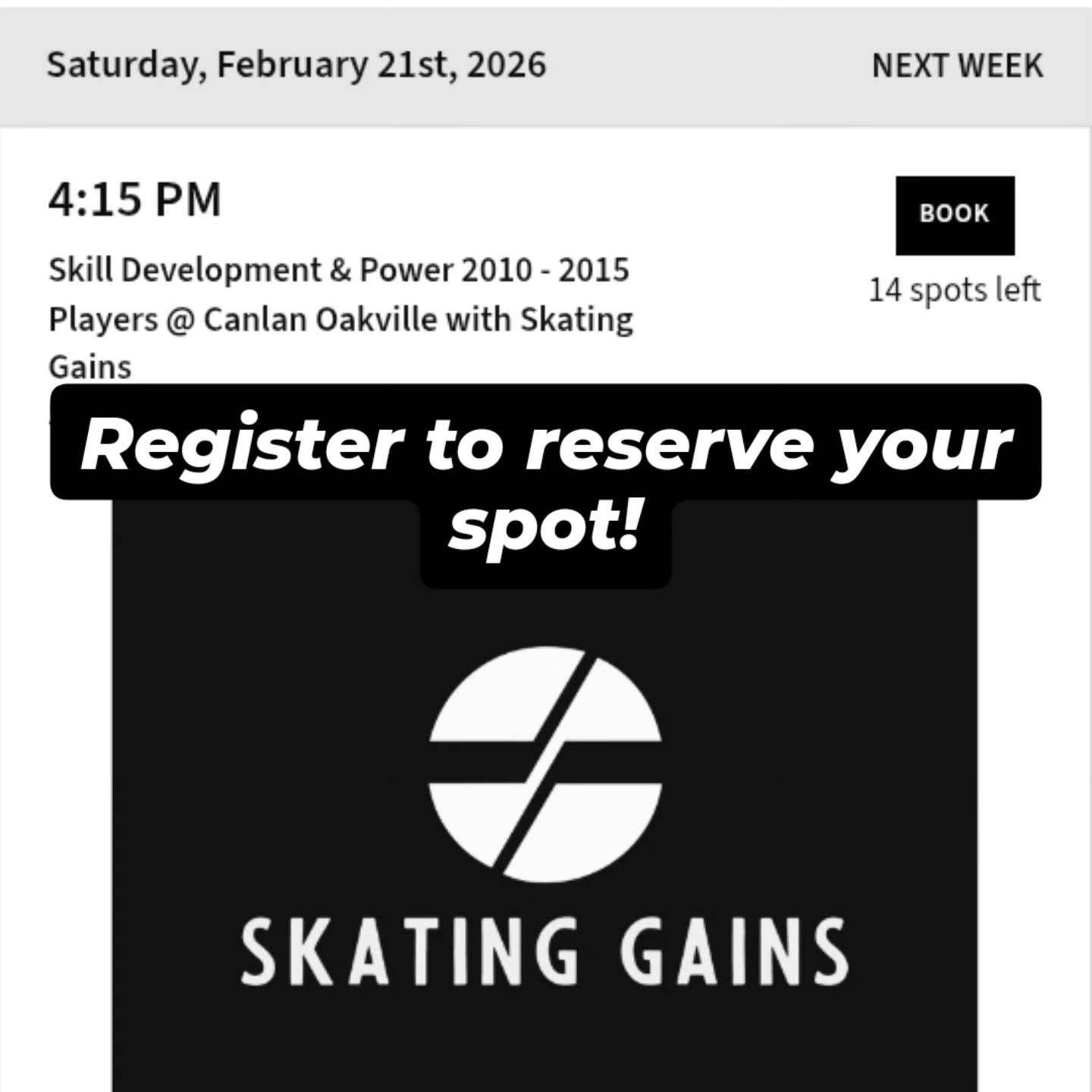 🚨🔥 SATURDAY SESSION 🔥🚨

This Saturday, February 21 at 4:15 PM we&rsquo;re bringing the intensity back to the ice at Skating Gains Power Skating 🏒💨

If you want:
⚡ Faster acceleration
⚡ Stronger edge control
⚡ More explosive strides
⚡ Game-ready