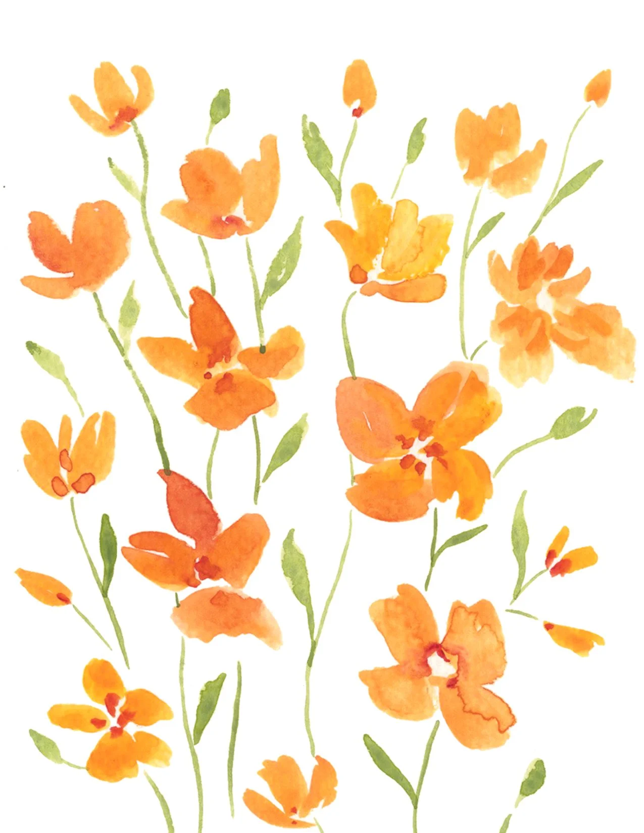 Blank Card - Orange Flowers