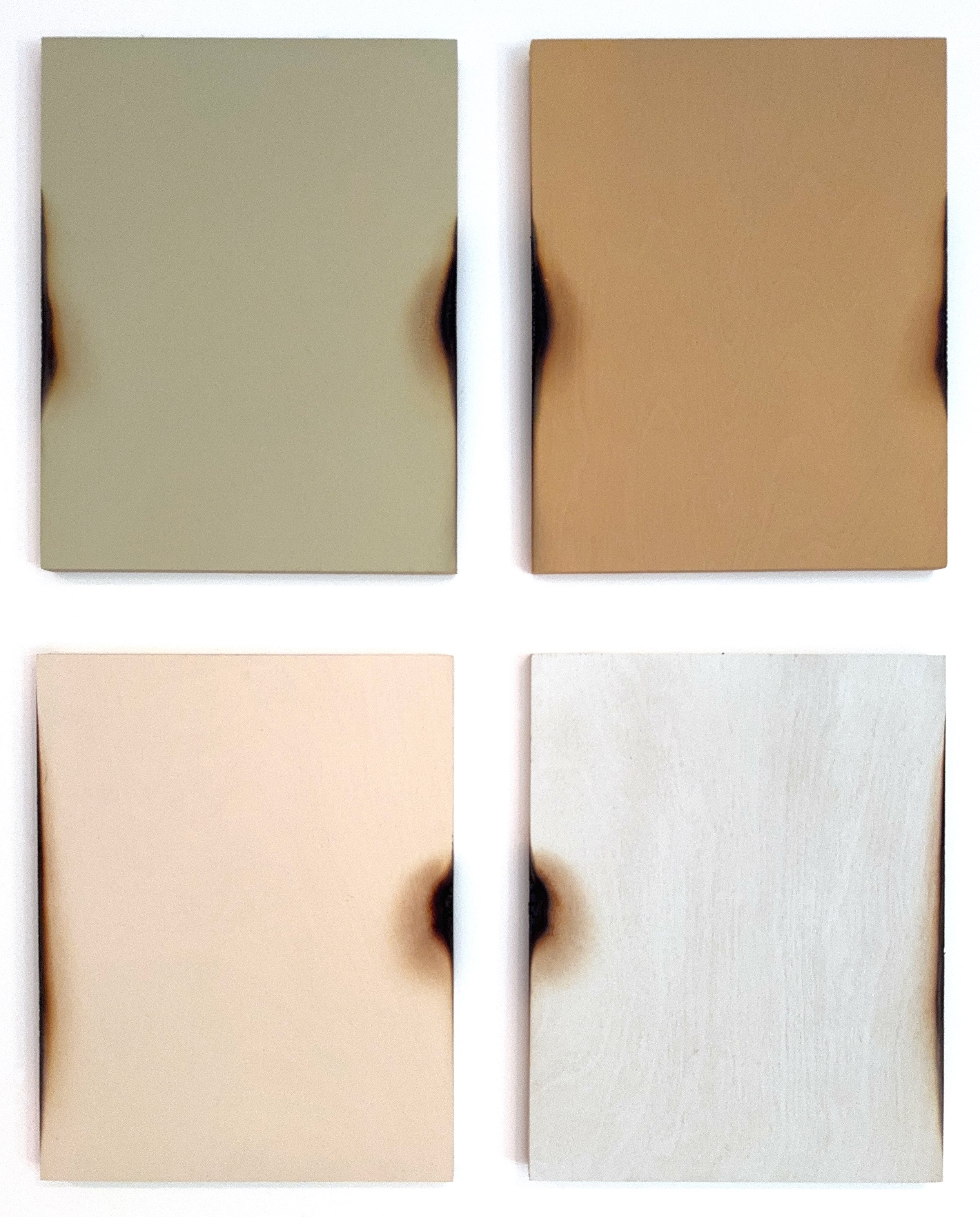 Subject to Change 1 2025 Acrylic paint and fire on wood panels, 30x24x3/4 inches