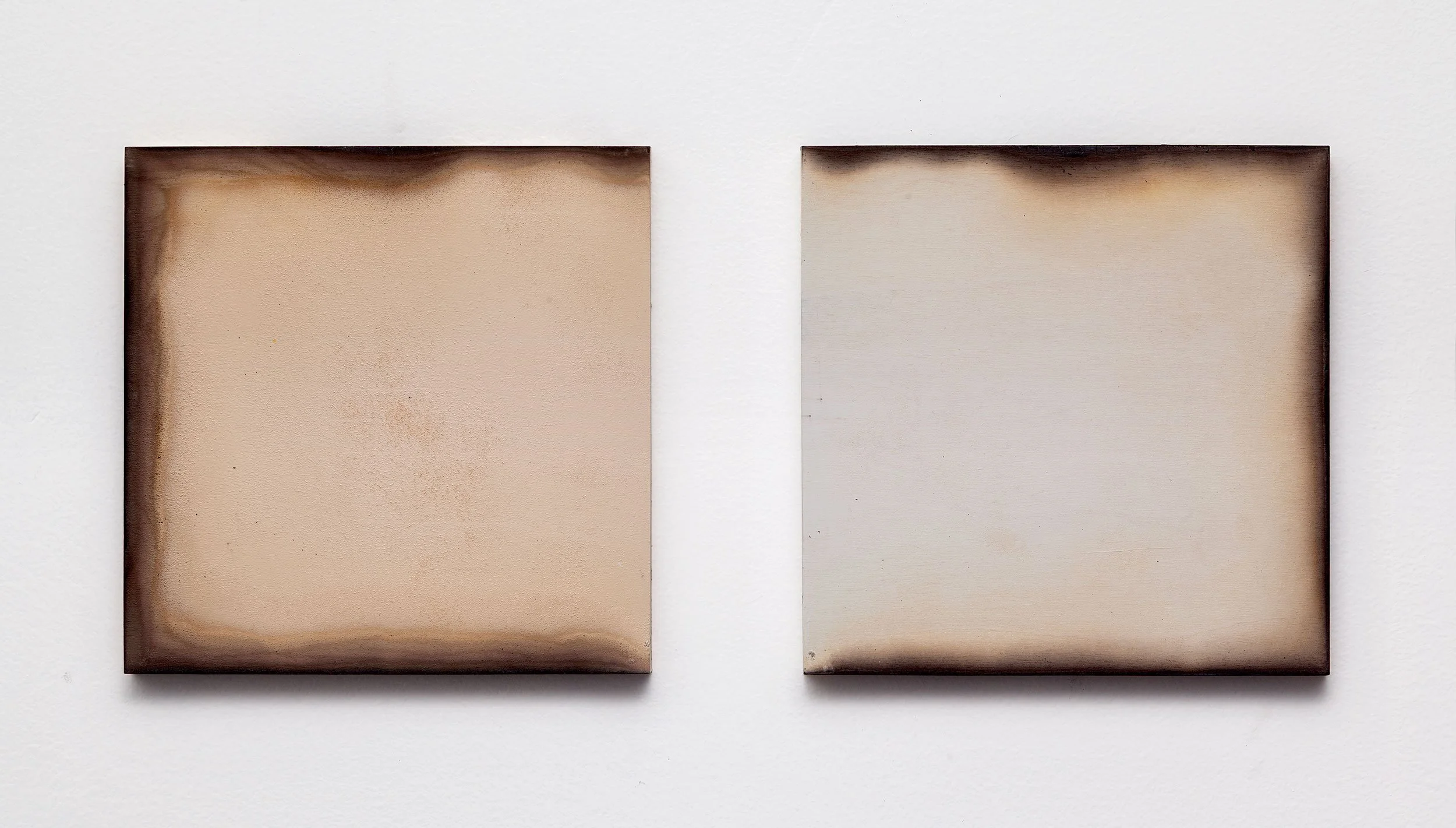 Edge Burns No. 6 2025 | Fire and acrylic on wood panels, 8 x 18 inches