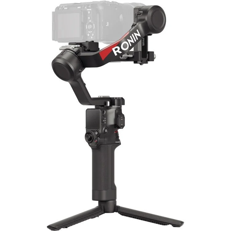 A Ronin camera gimbal stabilizer with a mounted camera, designed for professional videography.