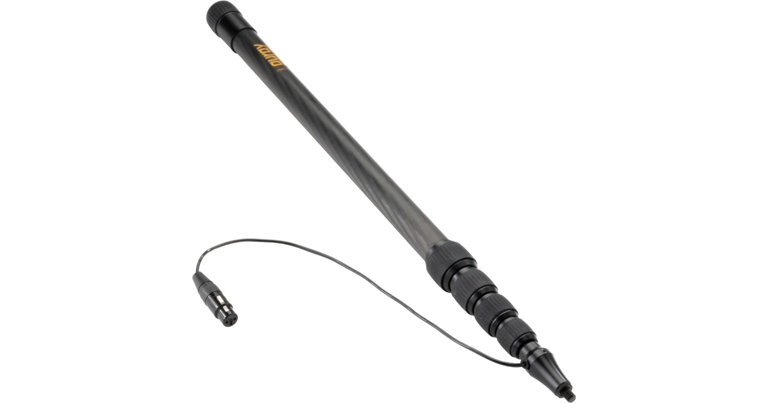 A black and gray antenna with a cable attached to a small connector.