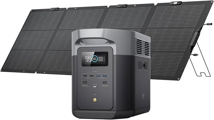 Portable solar generator with solar panels connected for off-grid power.