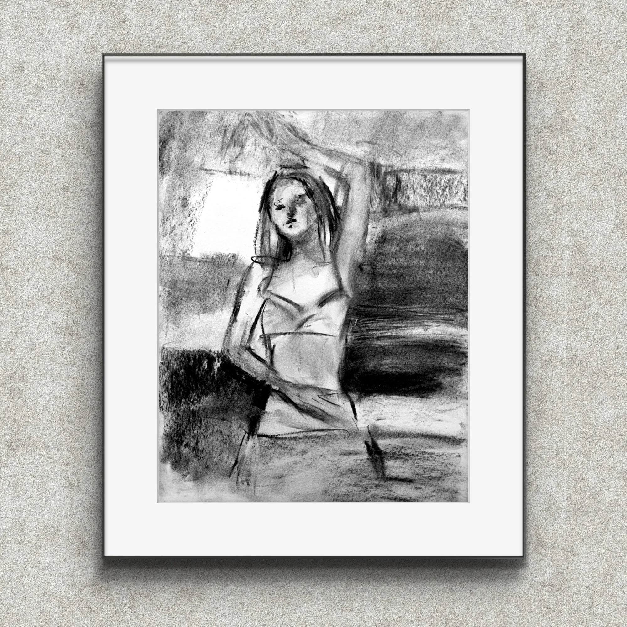 woman figure in charcoal on paper