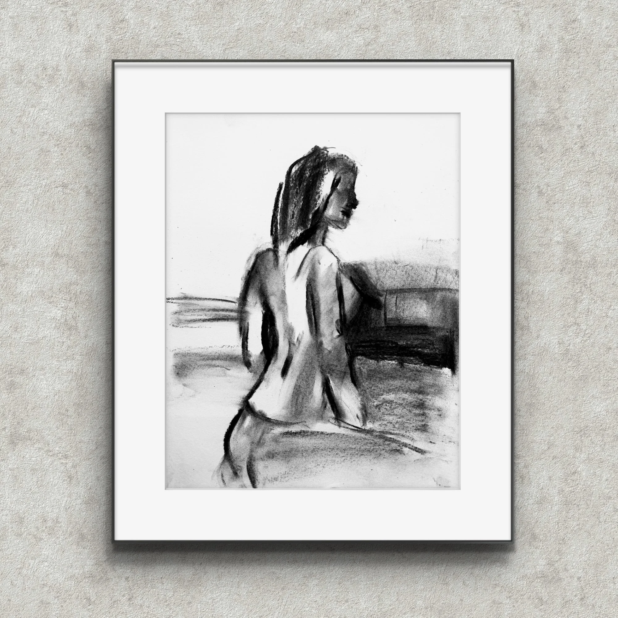 nude woman figure in charcoal on paper