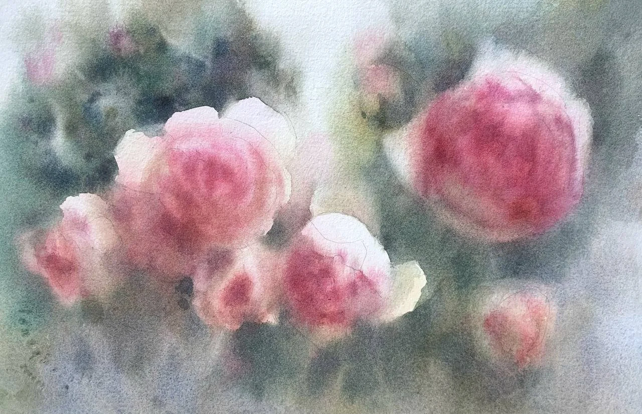 Roses. Watercolor on paper.