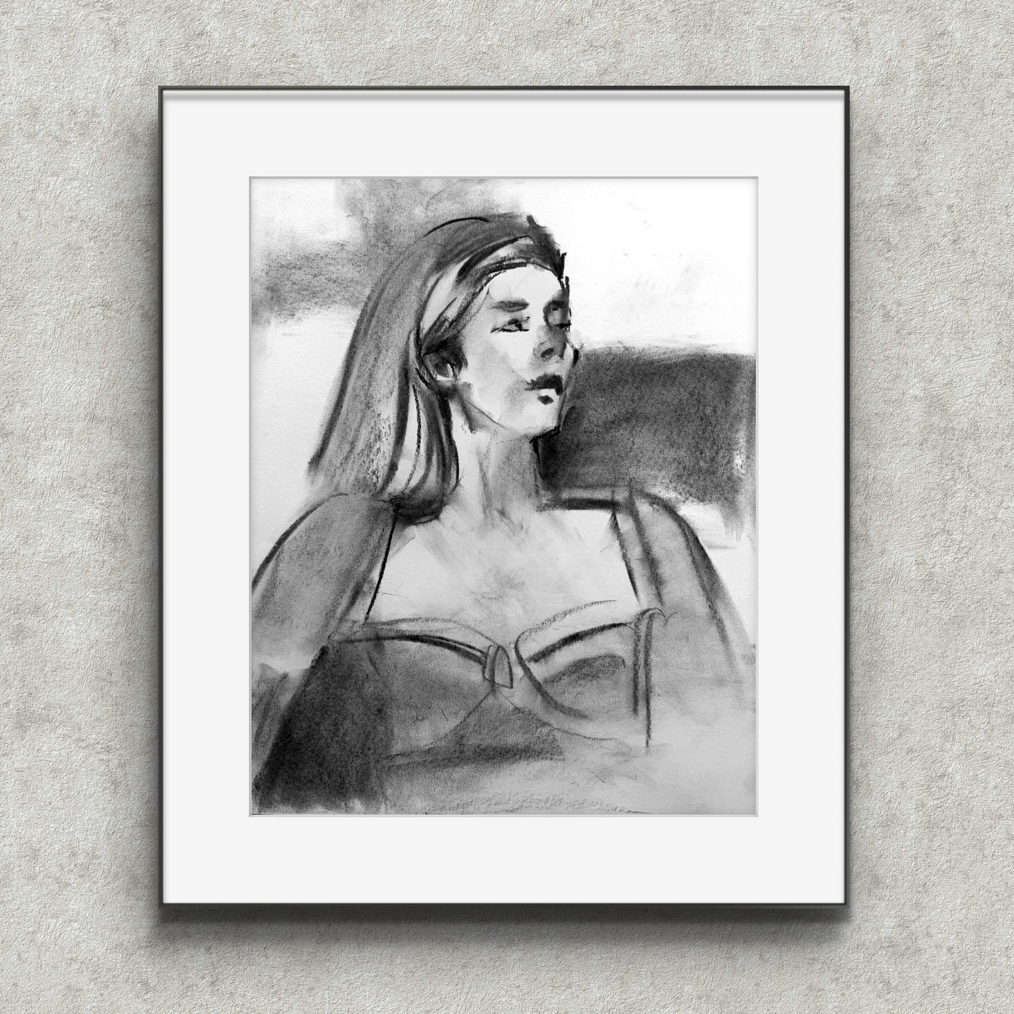 woman portrait charcoal drawing