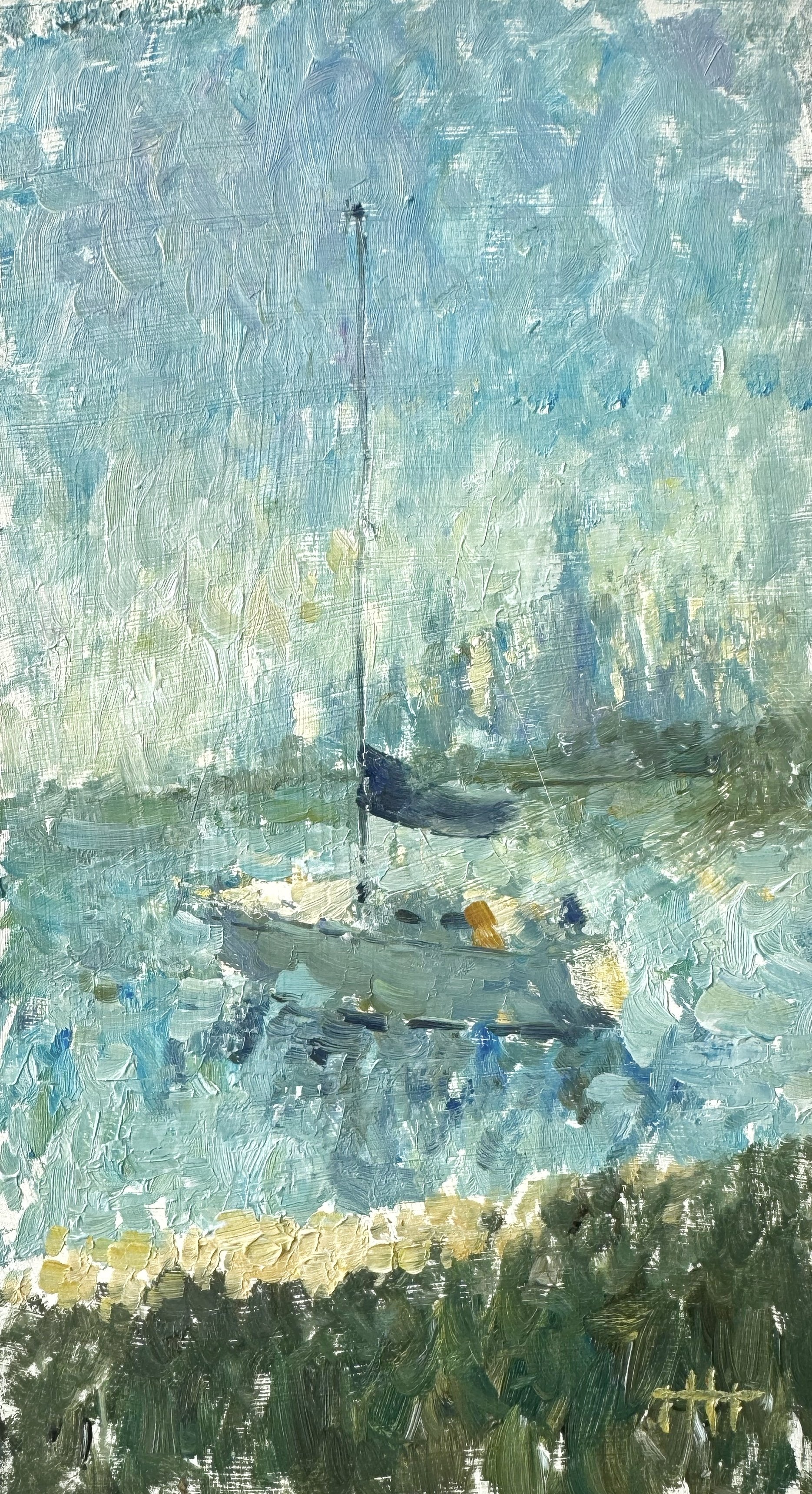 A Yacht of Lake Michigan. Oil on hardboard.