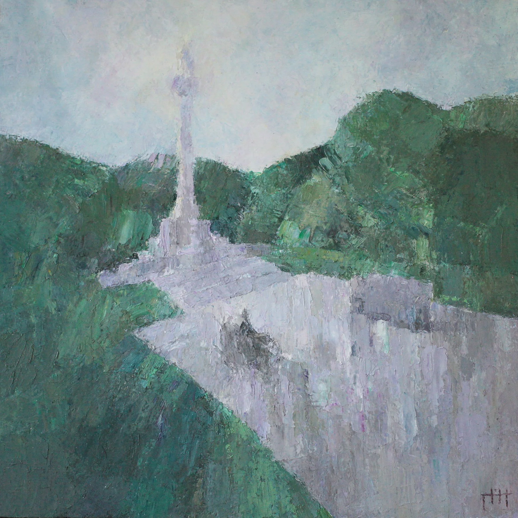 "Presence", oil with cold wax on panel, 12in x 12 in