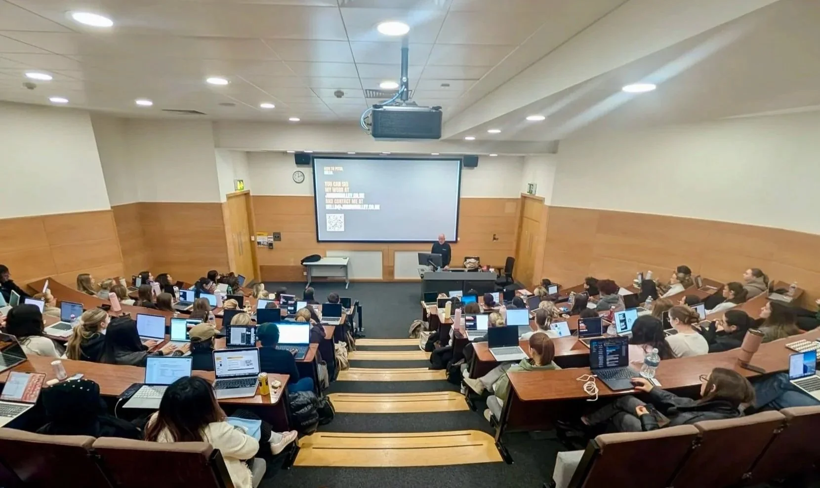 John Whalley delivering guest lecture on 'How to Pitch' at Manchester Fashion Institute.