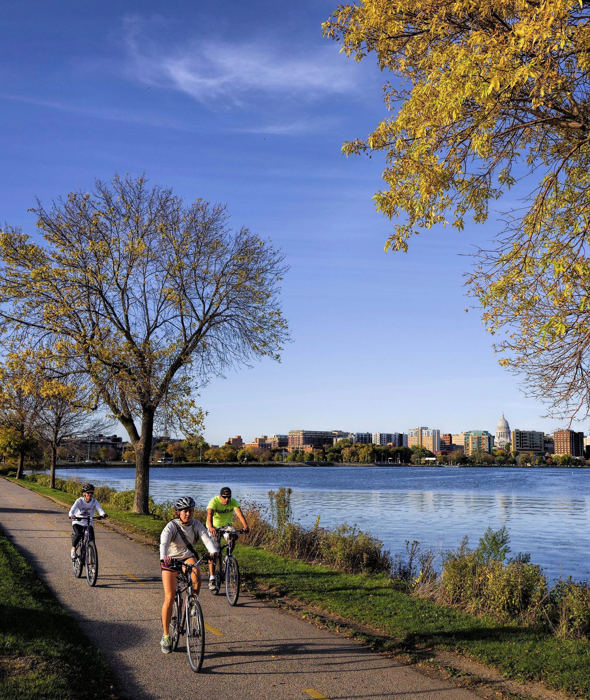 bicyclists on path along Lake Monona