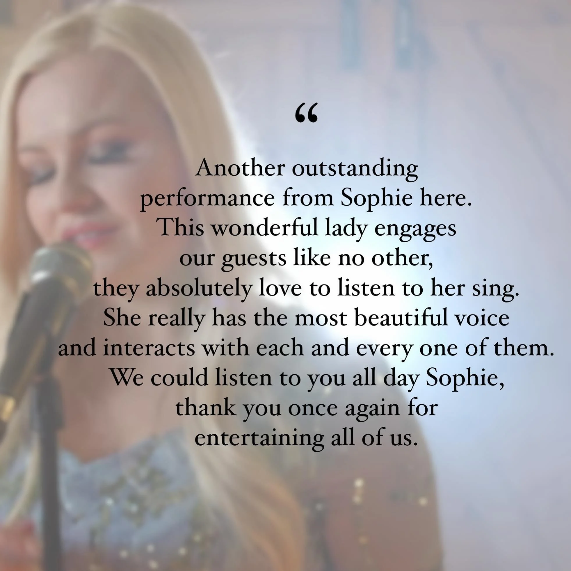 The most beautiful review 💙 Receiving feedback like this means the world to me. 

 &ldquo;Another outstanding performance from Sophie here at Oak Grange, this wonderful lady engages our residents like no other, they absolutely love to listen to her 