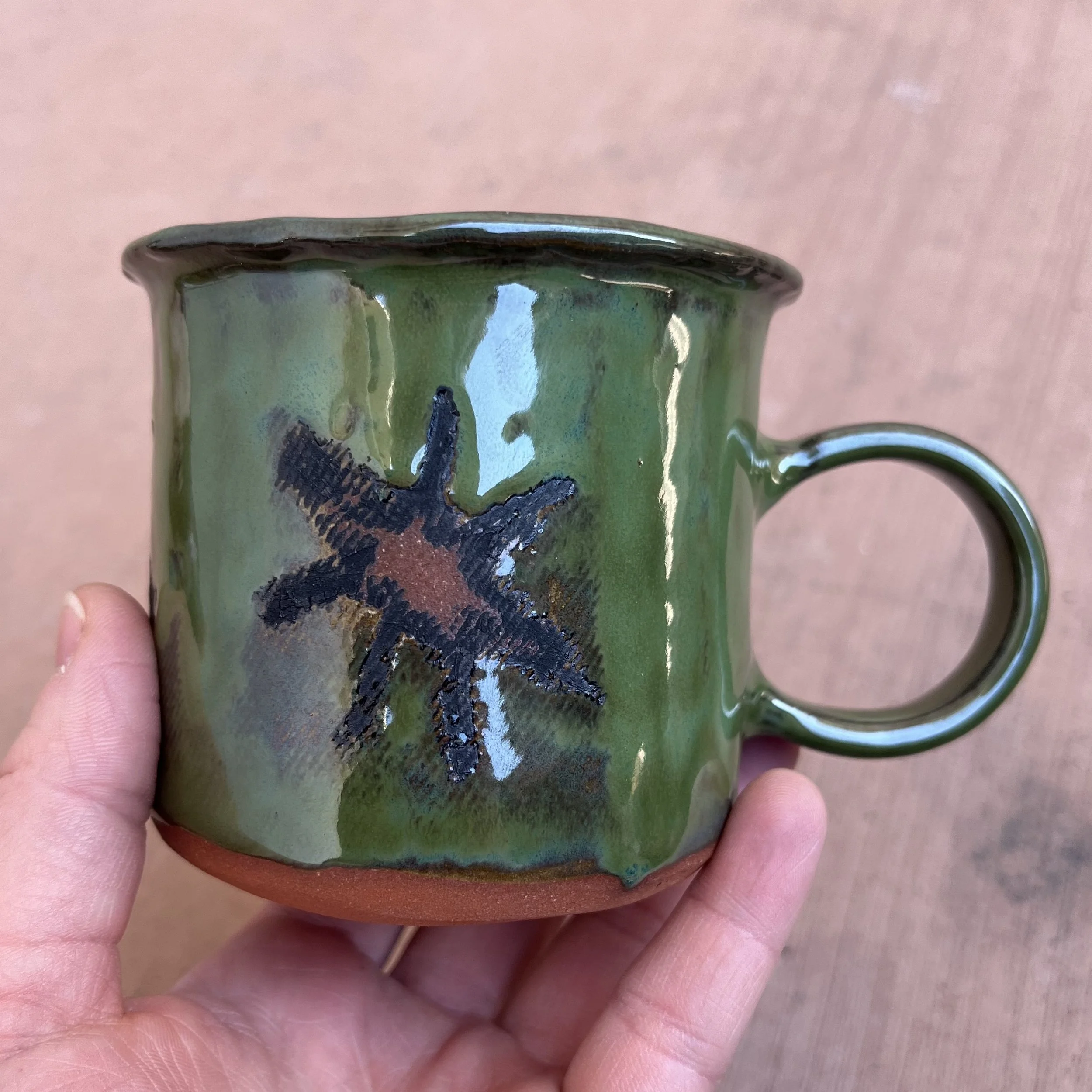 Splatter Star Drawn Jade Drizzle Glaze Celestial Handbuilt Mug