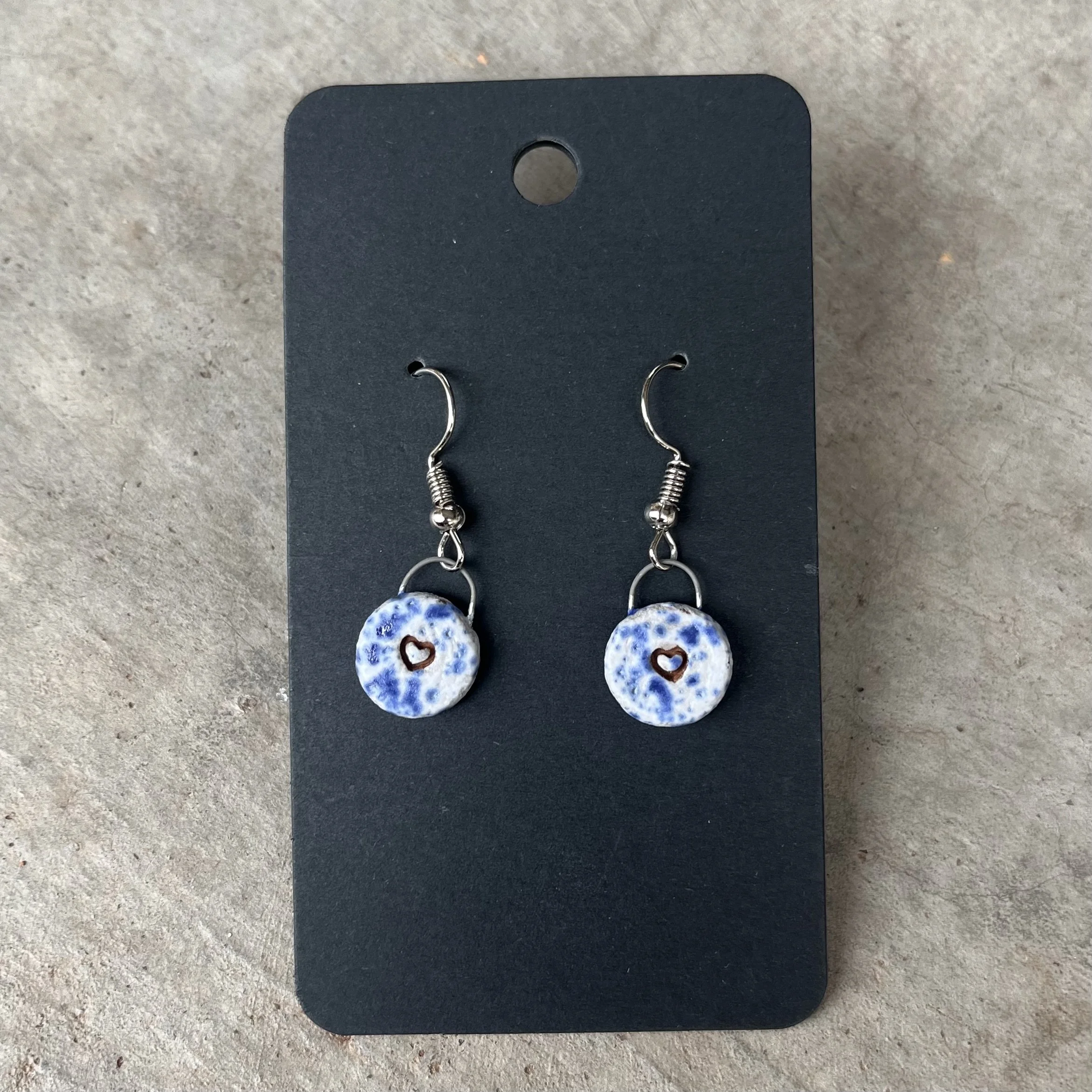 Ceramic Hook Back Earrings with Heart Pattern