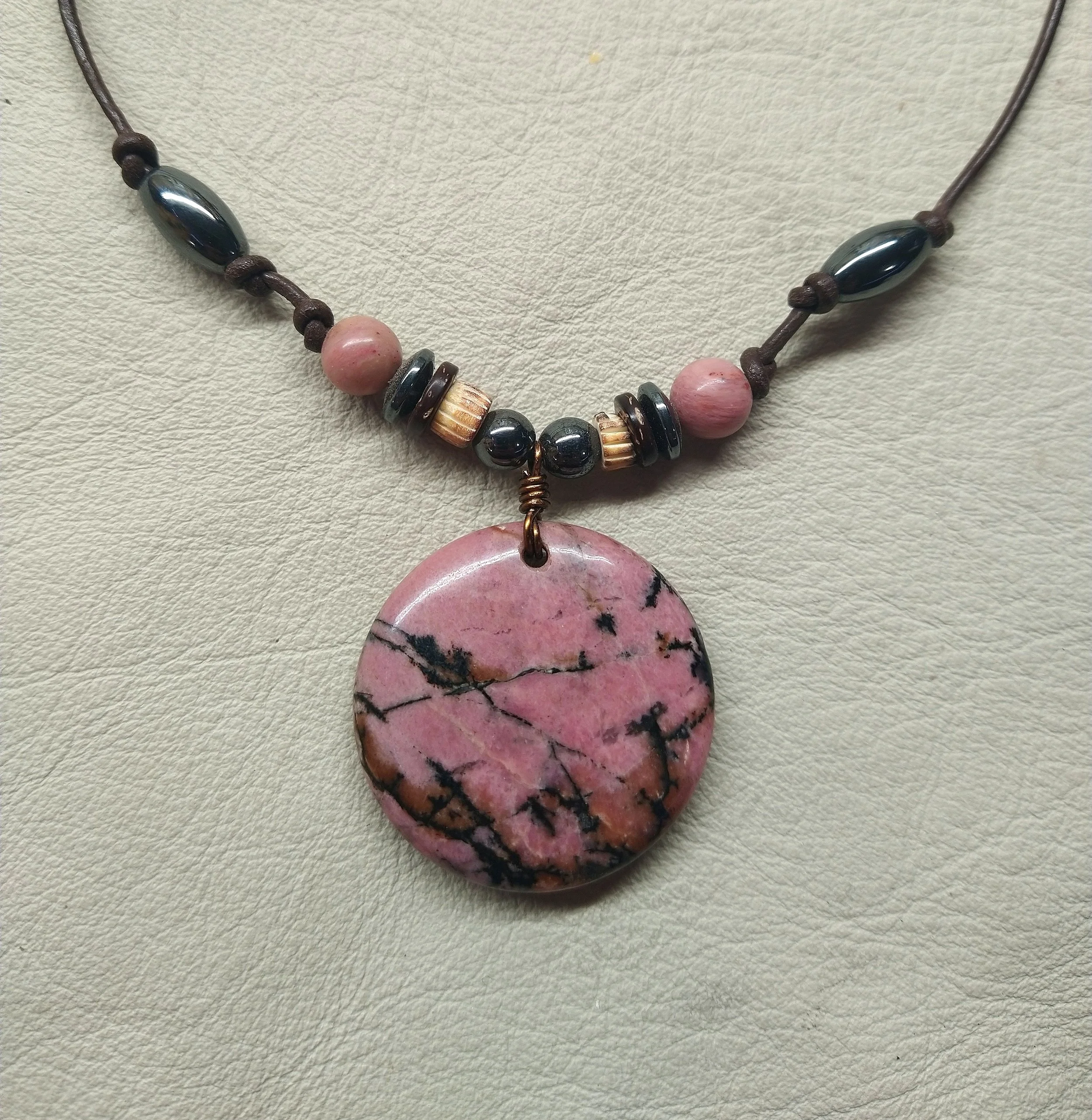 Rhodonite with Bone, Coconut and Hematite