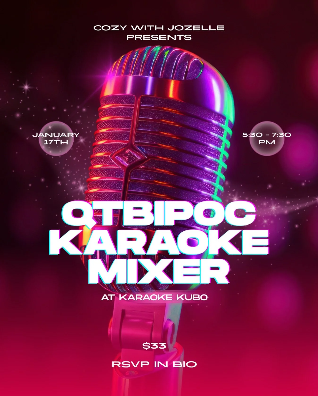 ✨ The QTBIPOC Karaoke Mixer 🎤

Join us for a cozy, playful evening of karaoke, creative energy, and community at @karaokekubo ! 

This space is for QTBIPOC entrepreneurs, content creators, and movement-makers to sing, vibe, or simply be held in joy 