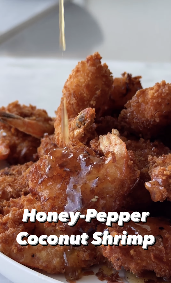 Honey-Pepper Coconut Shrimp, Hosted