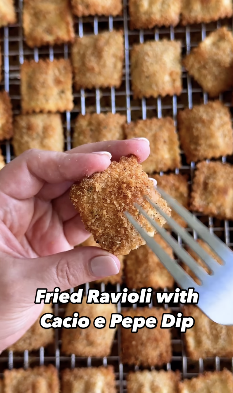 Fried Ravioli with Cacio e Pepe Dip