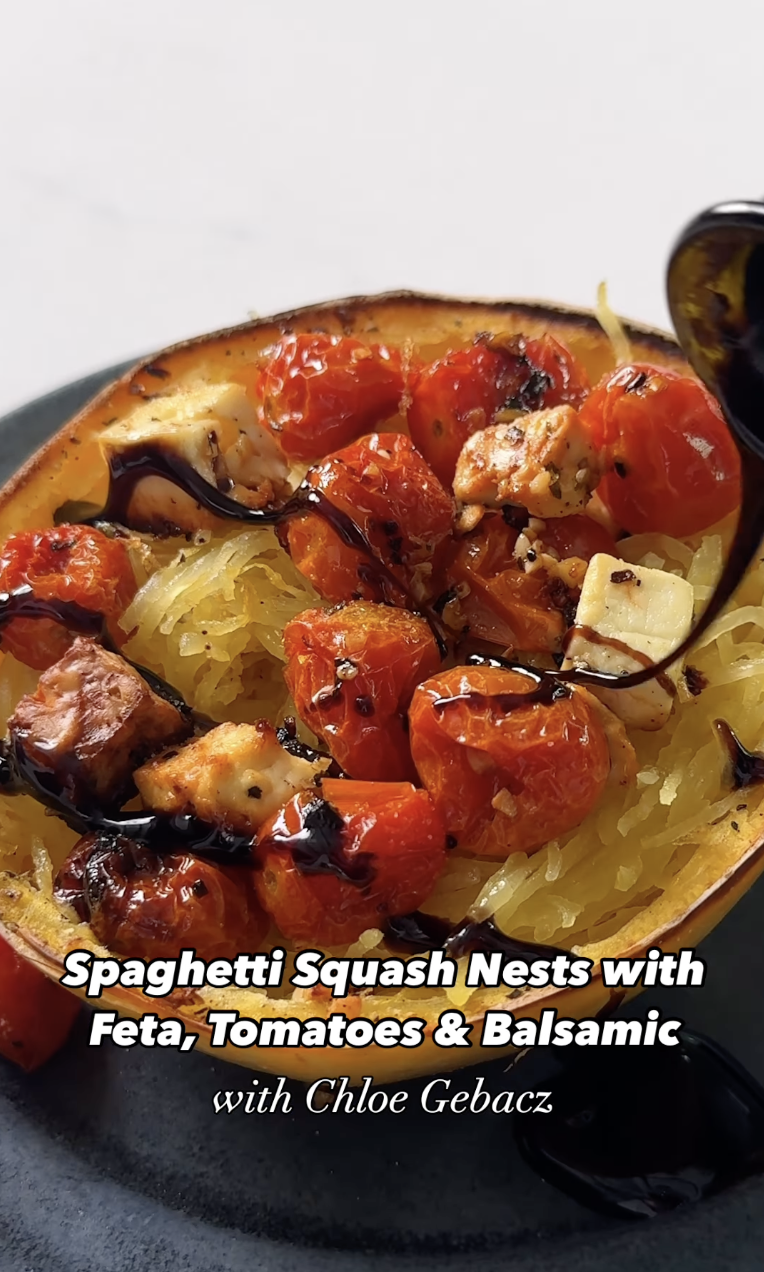 Spaghetti Squash Nests with Feta, Tomatoes, & Balsamic