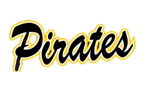 The word 'Pirates' written in black script font with a yellow outline.