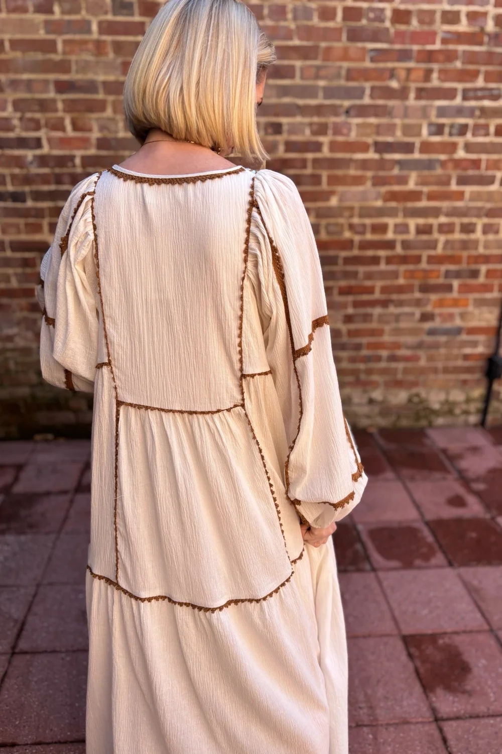 BoHo Ivory Dress with Embroidered Bodice & Neck ties  Gypsy Boutique
