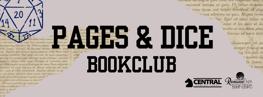 Cover of a book titled "PACES & DICE BOOKCLUB." The cover has a light background resembling torn paper with black bold text. There is a 20-sided die (d20) dice graphic in blue in the upper left corner, and logos for Central Gaming Corps and Romance India Book Store in the bottom right.