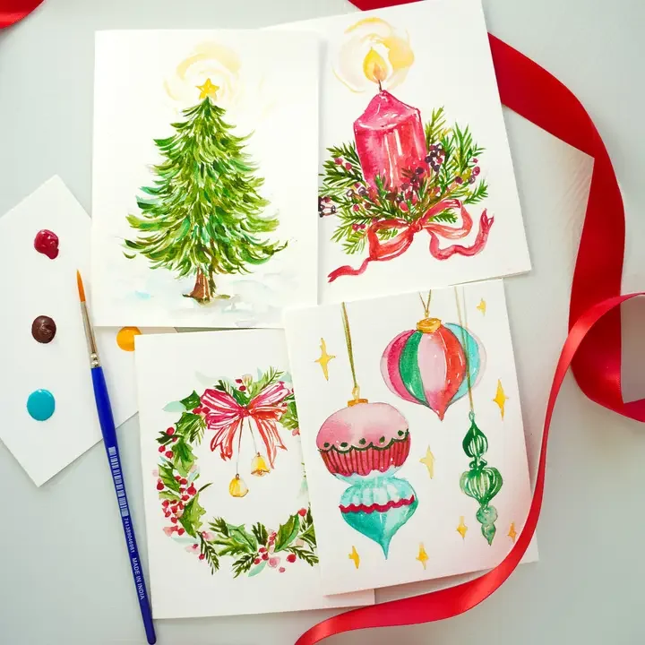 DIY Christmas Card Watercolor Kit with Paint Dot & Brush