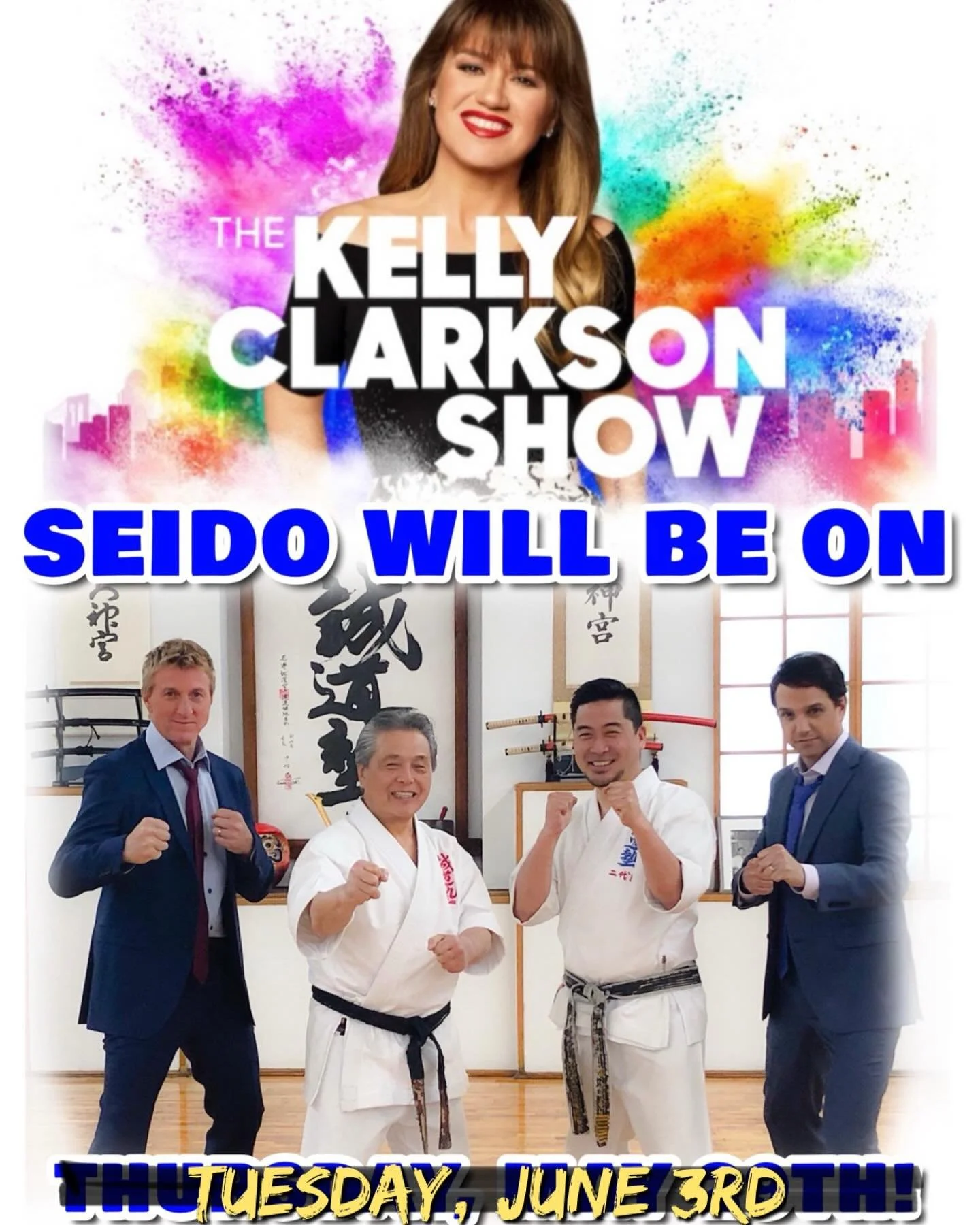 Quick update that Sensei Meg and Ema&rsquo;s appearance on the Kelly Clarkson Show will be aired on Tuesday, June 3rd (3pm ET on NBC). 
Filming was done on Thursday, May 29th - we are sorry for the confusion. Osu!