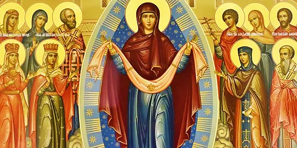 The Virgin Mary and saints in prayer
