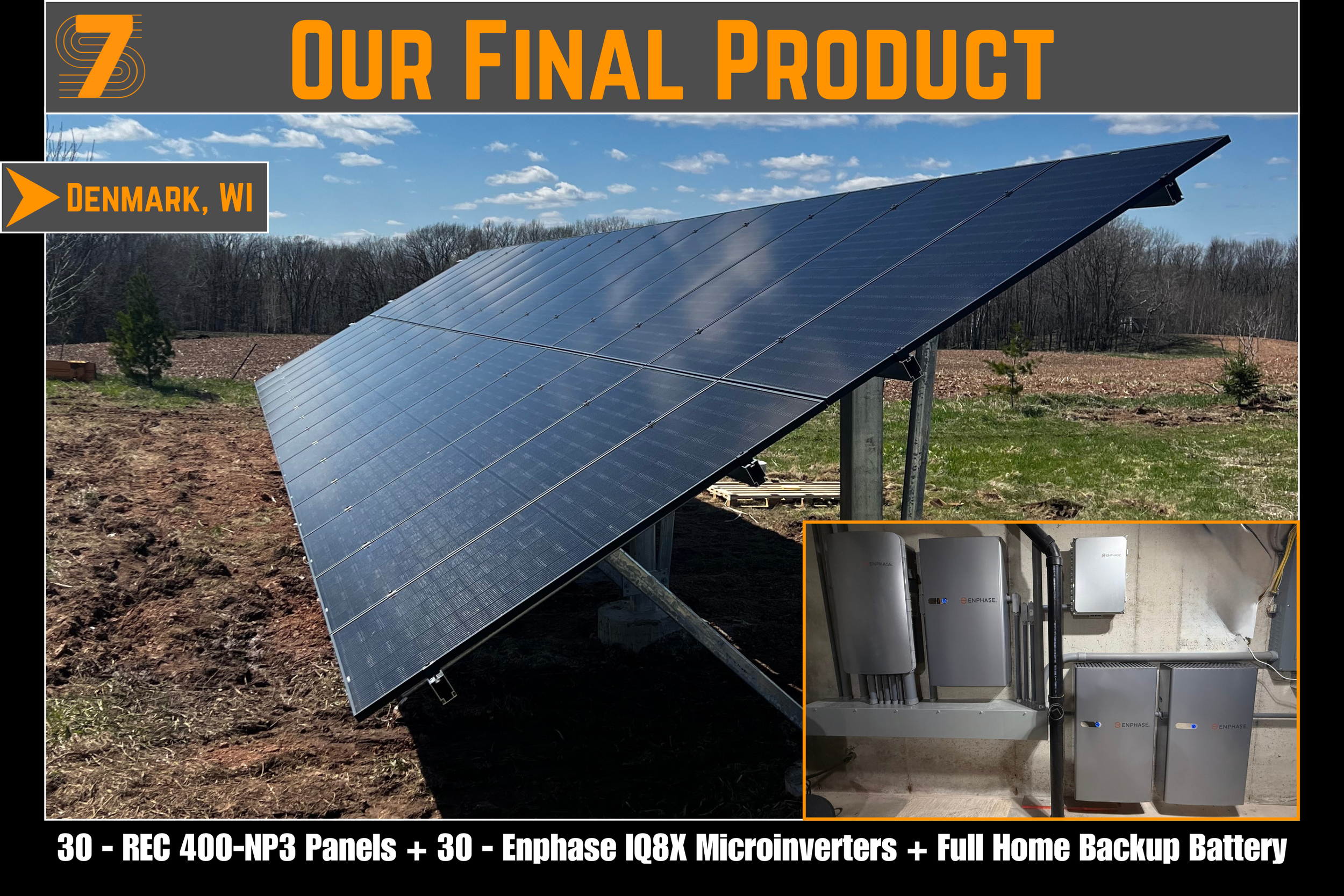 Wisconsin Solar - 30 Panel Ground Array with Whole Home Backup Battery