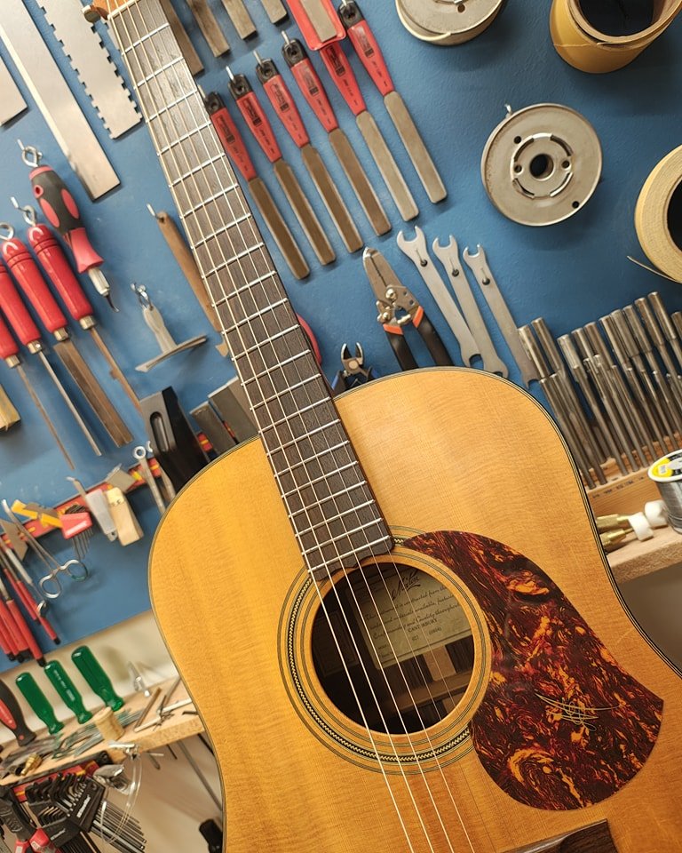 Some before and afters..Maton Canterbury model (hadn't heard of it before but is a 2004 model) in for a refret, bone nut and saddle and an American Tele for a fret level and setup. #axewoodguitarworks #guitarservice #guitarrepair #perthmusicians