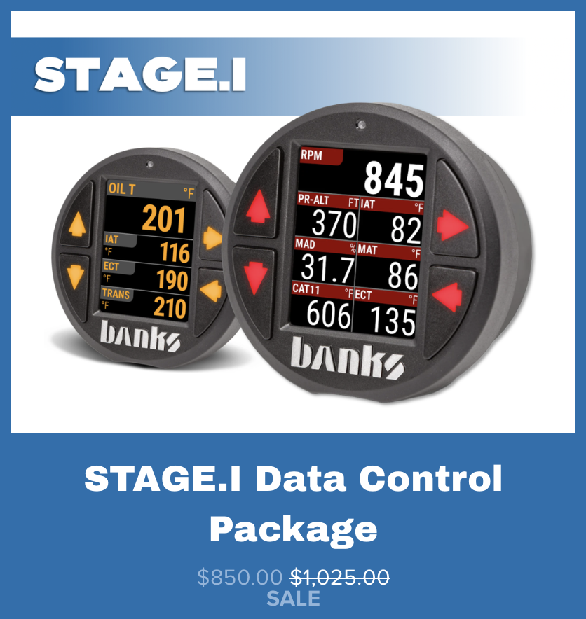 GMS Stage.I Data Control Package featuring dual Banks iDash Gauges