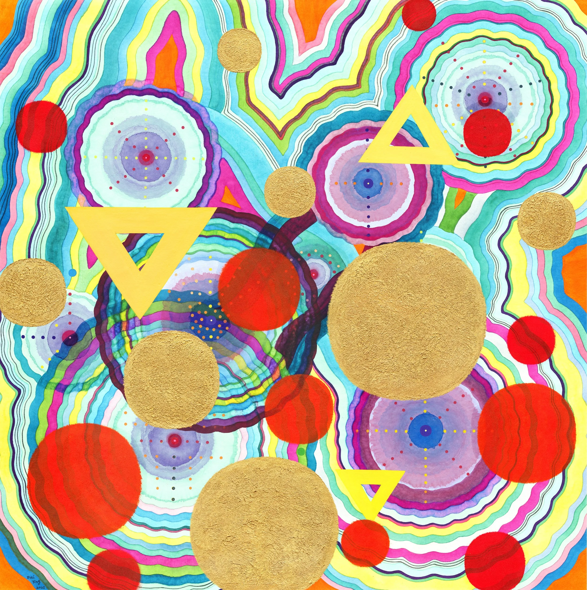 M-Theory 66, Folded Moment, Chinese Paint, Japanese Paint, Acrylic Paint, Oil, Chinese xuan paper mounted on cavans, 96X96cm, 2025