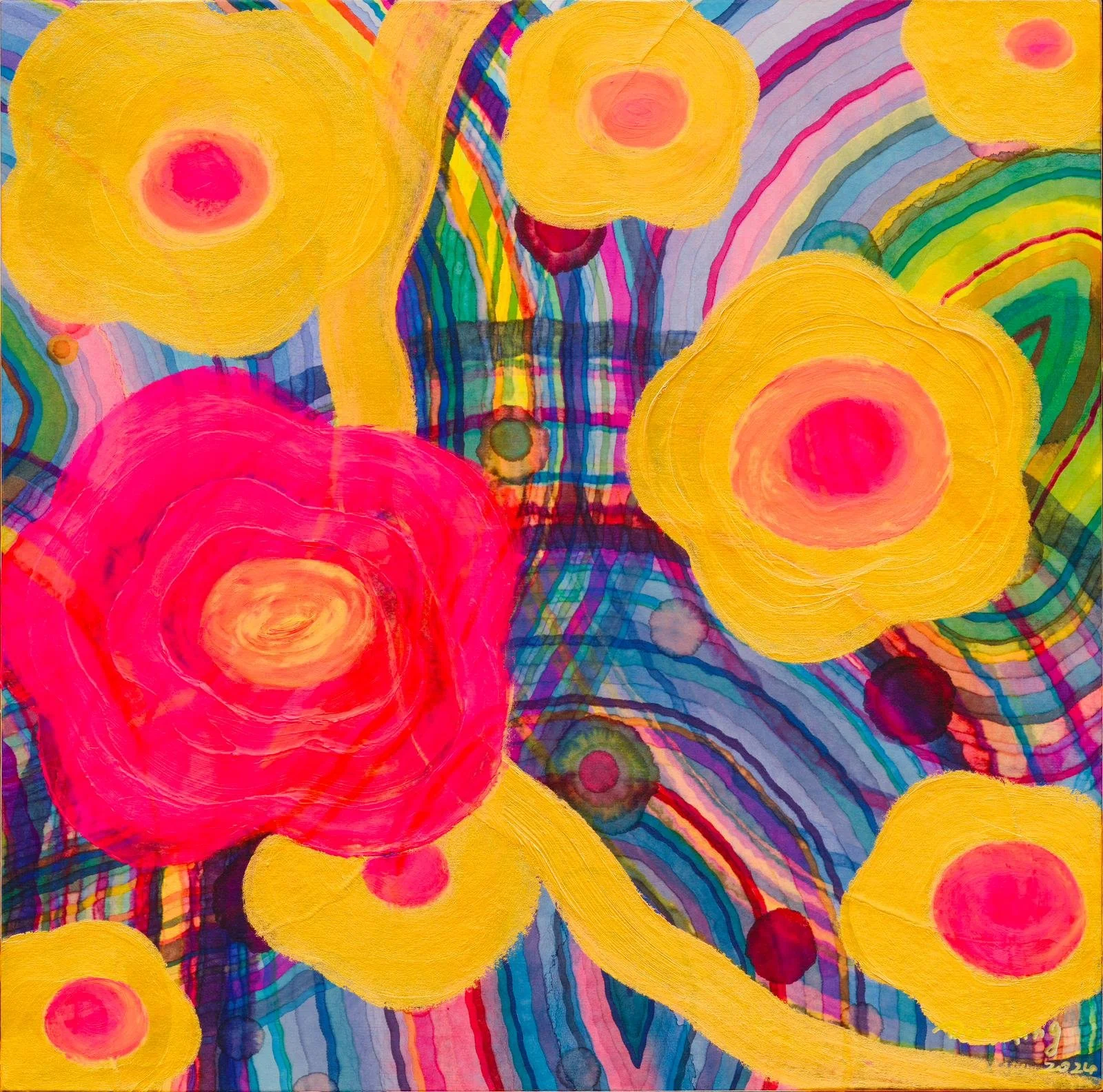 M-theory 36 Heavenly Maidens Scattering Flowers, Chinese paint, Japanese paint, Acrylic Paint, Chinese Xuan Paper, 45X45cm, 2022