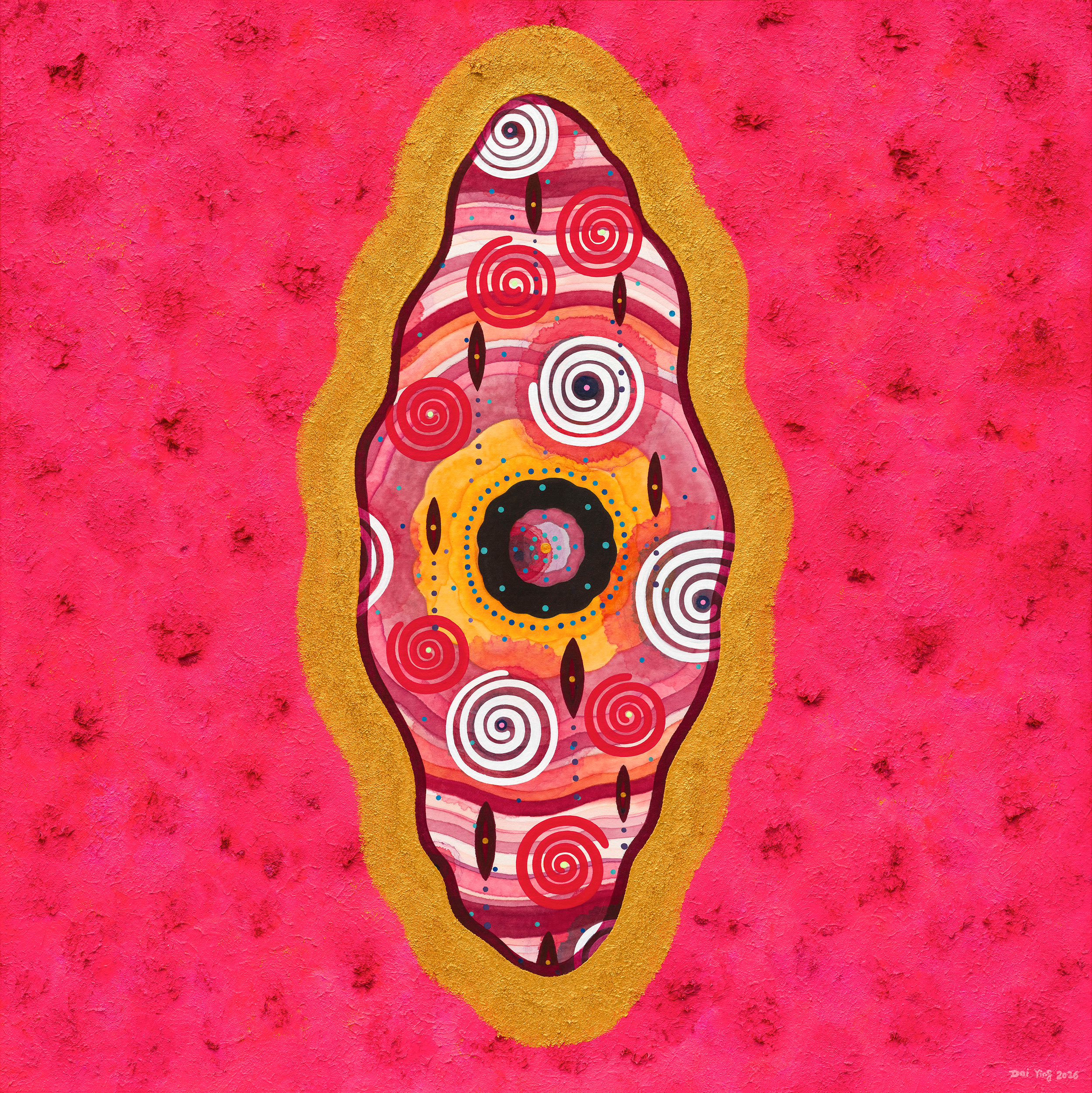 Geo-Maternal 06 Chinese painting pigments, Japanese pigments, Acrylic, Oil, and Chinese xuan paper mounted on canvas, 
95 X 94 cm, 2026